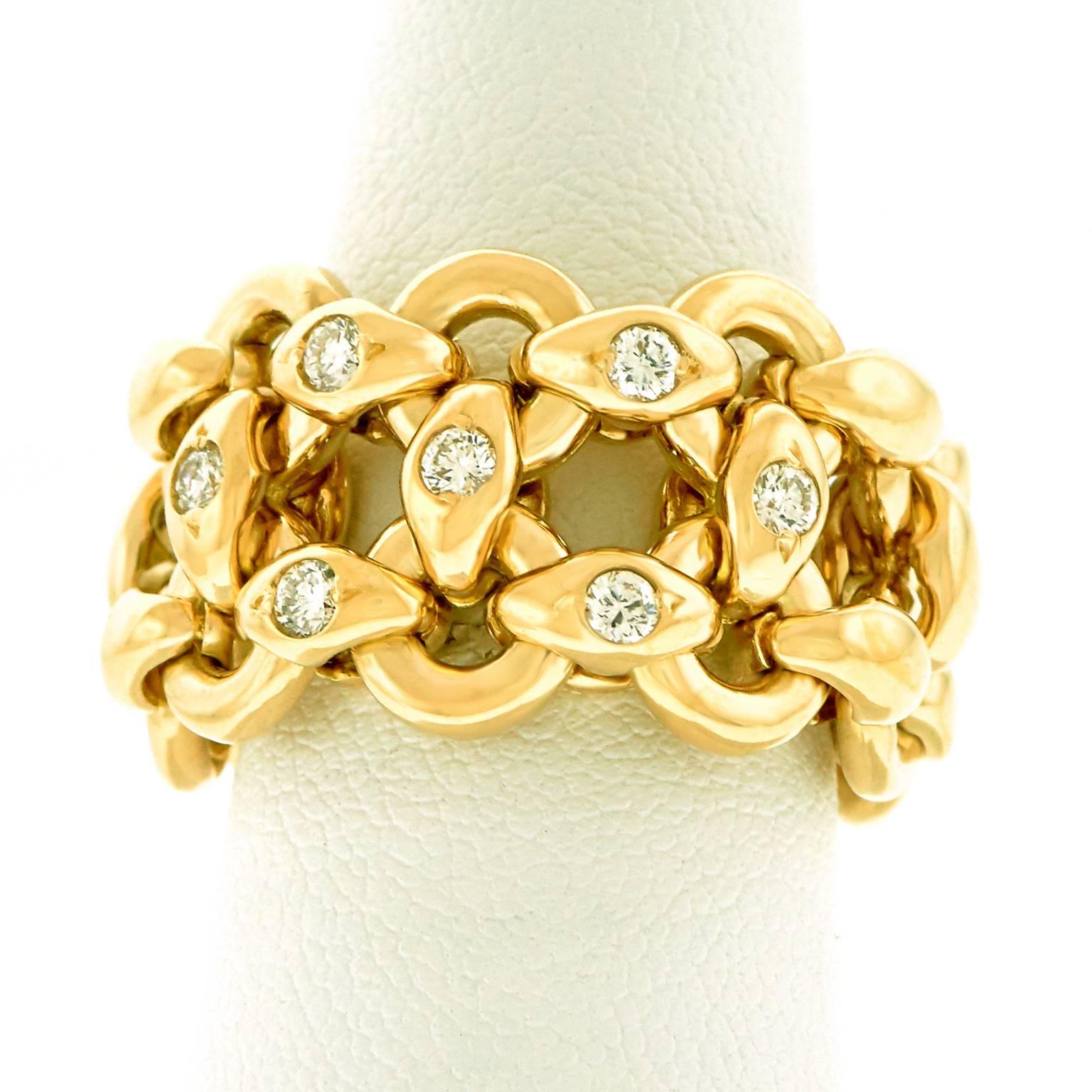 Women's or Men's Hermes Flexible Yellow Gold & Diamond Ring