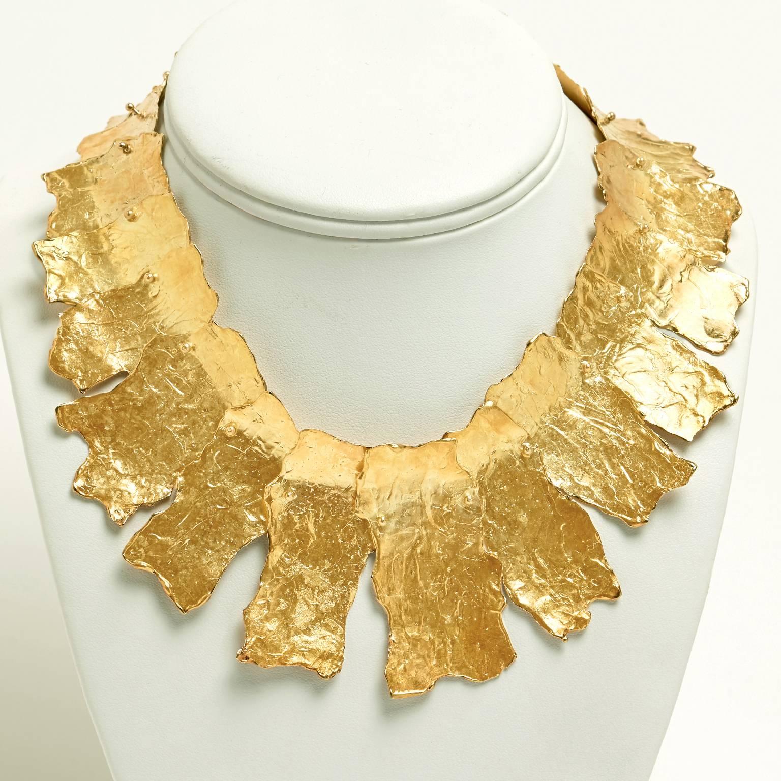 Spectacular Ed Wiener Modernist Gold Necklace In Excellent Condition In Litchfield, CT