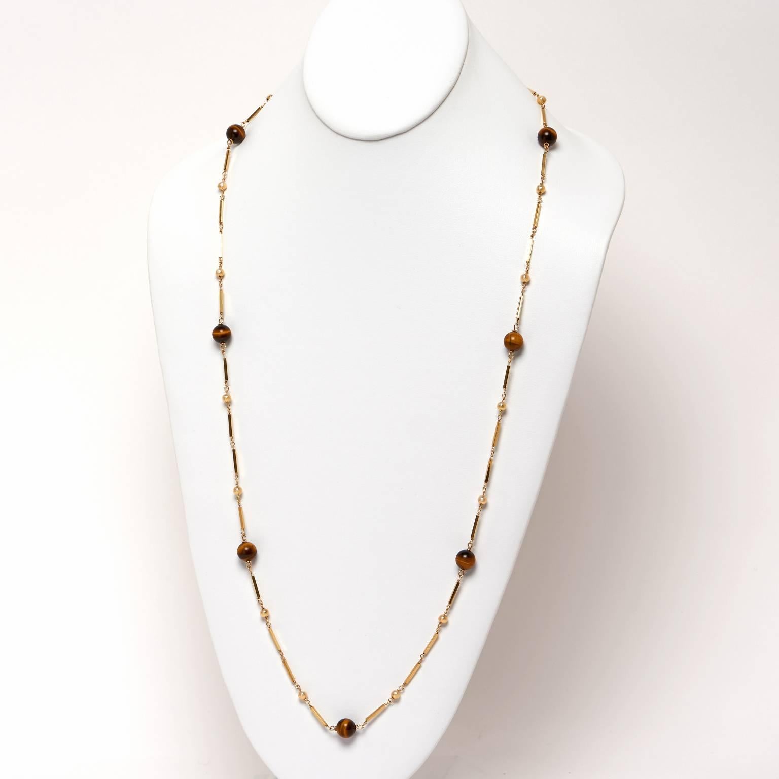 1960s Italian Design Tiger's Eye Gold Necklace In Excellent Condition In Litchfield, CT