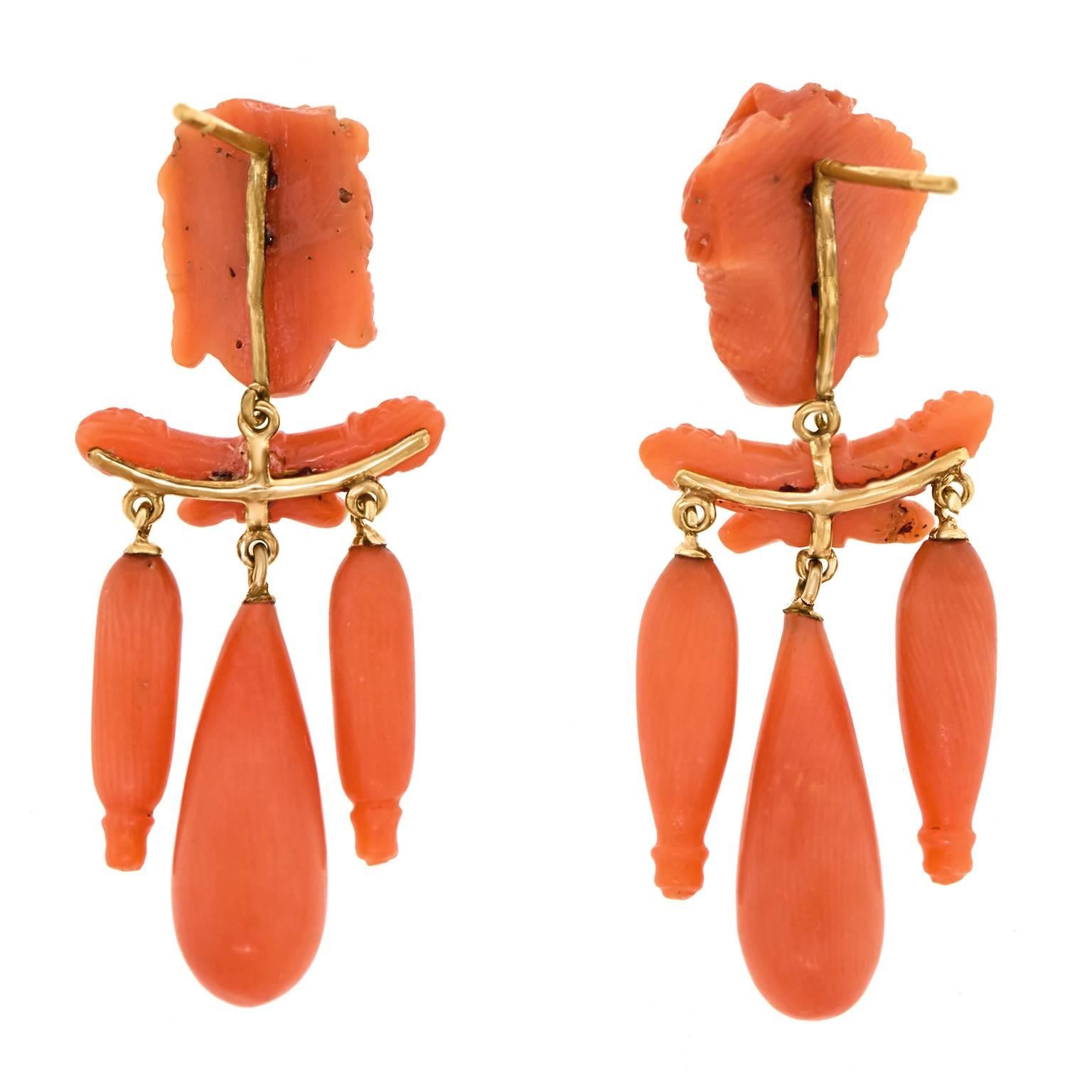 Gorgeous Victorian Coral Chandelier Earrings 1