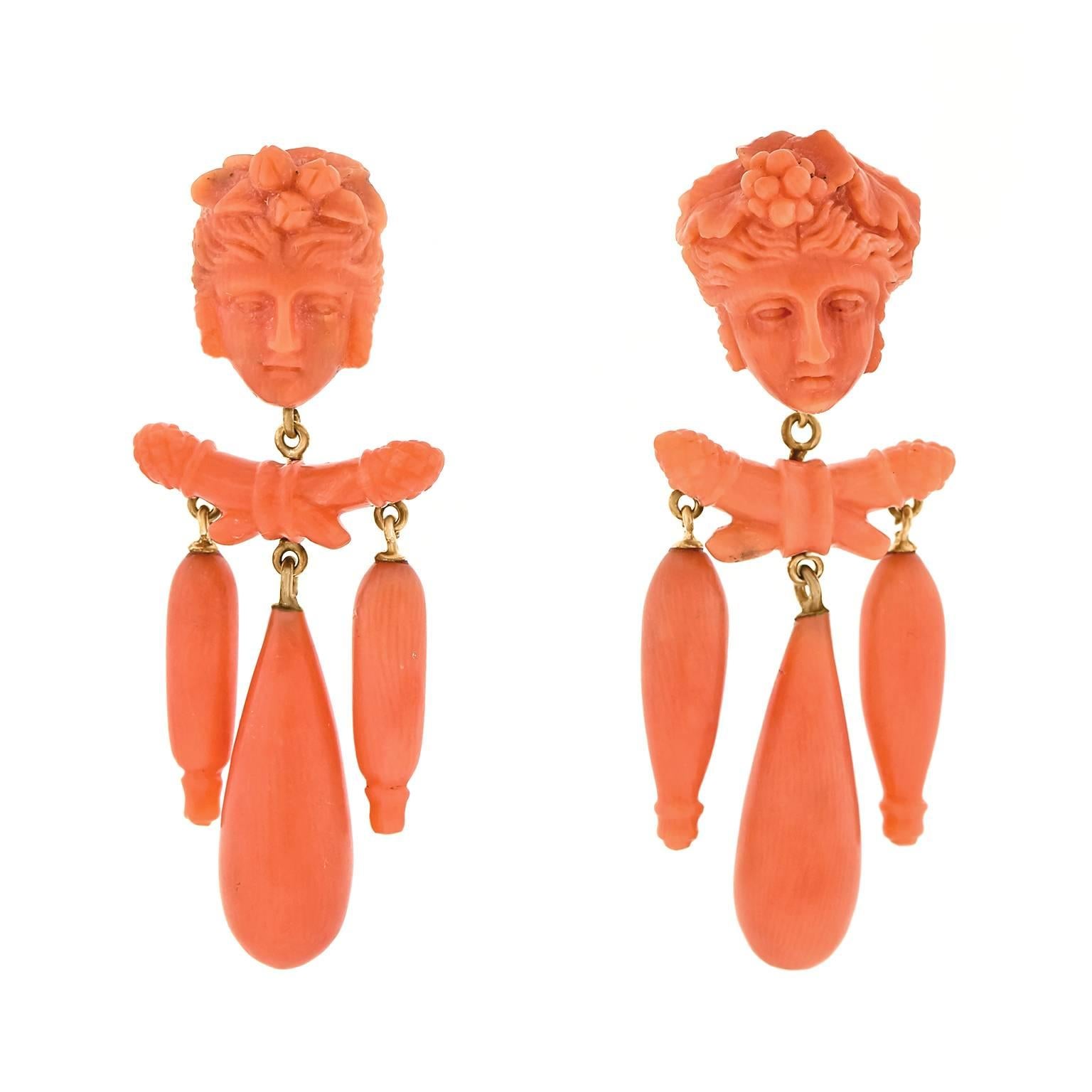 Gorgeous Victorian Coral Chandelier Earrings