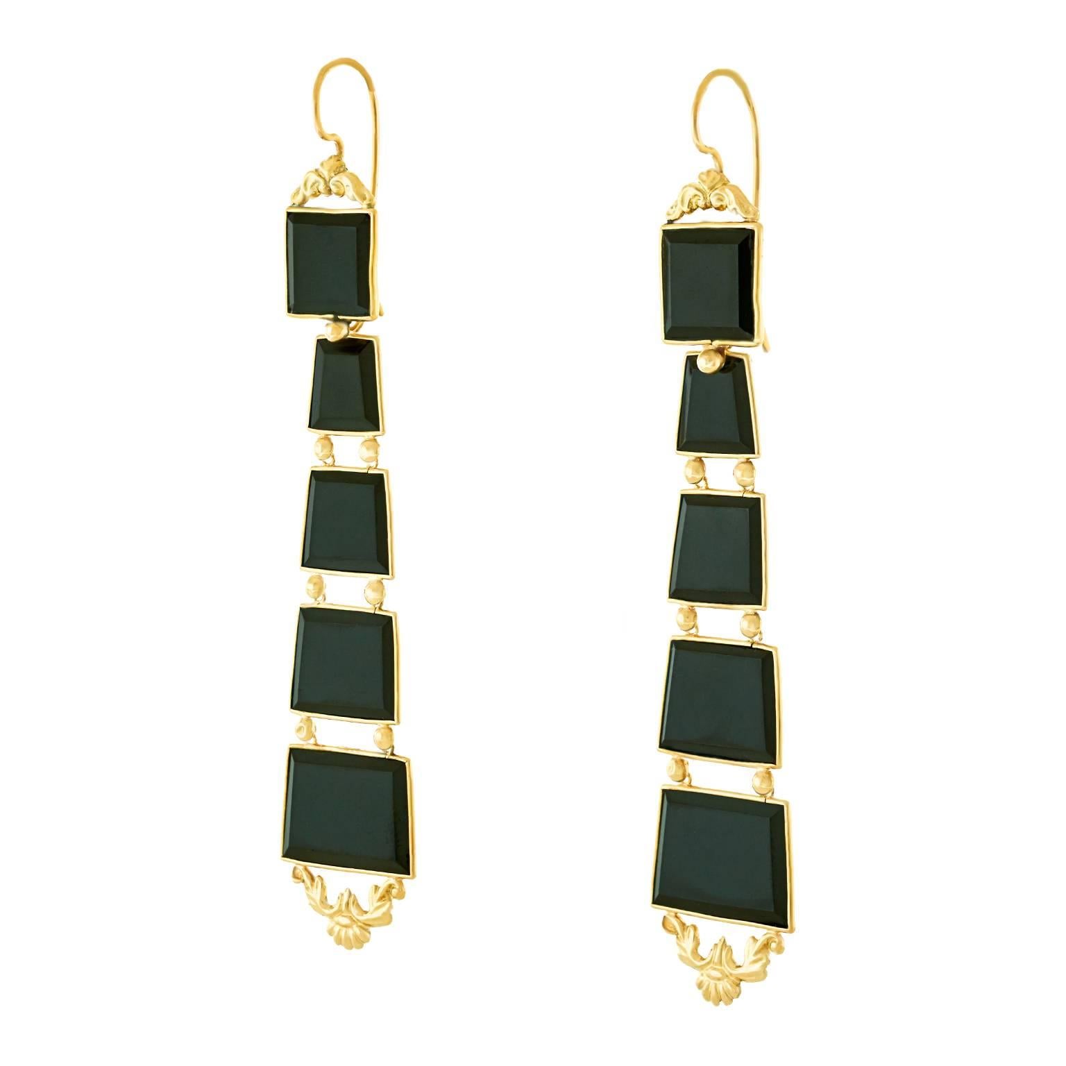 Victorian Chic Antique Black Onyx Chandelier Earrings