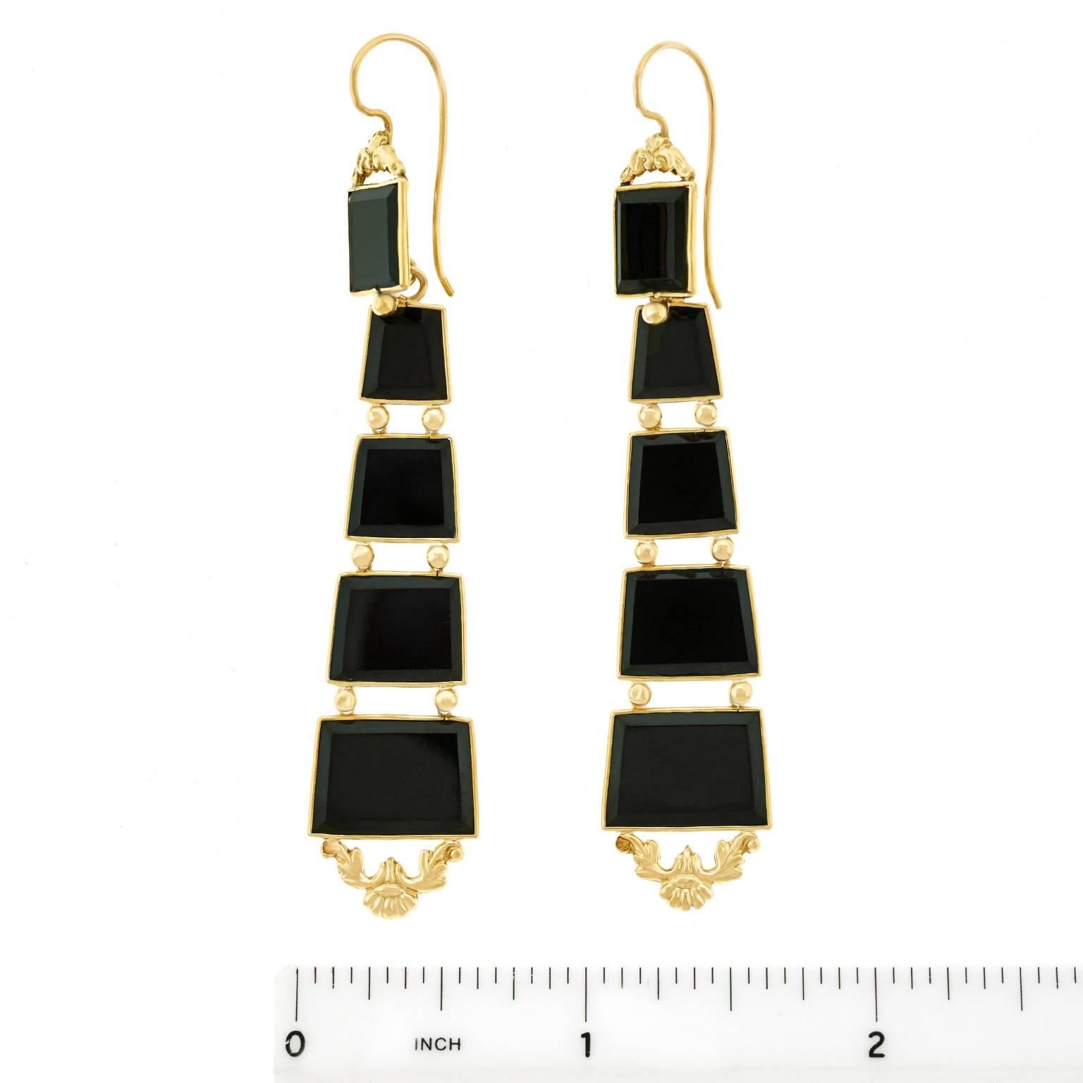 Chic Antique Black Onyx Chandelier Earrings 1