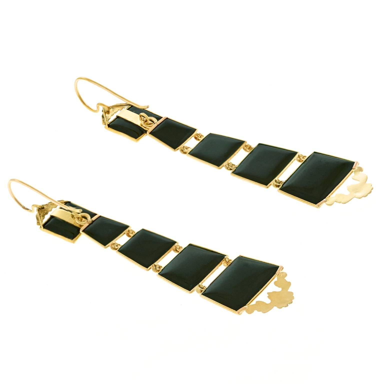 Chic Antique Black Onyx Chandelier Earrings 2