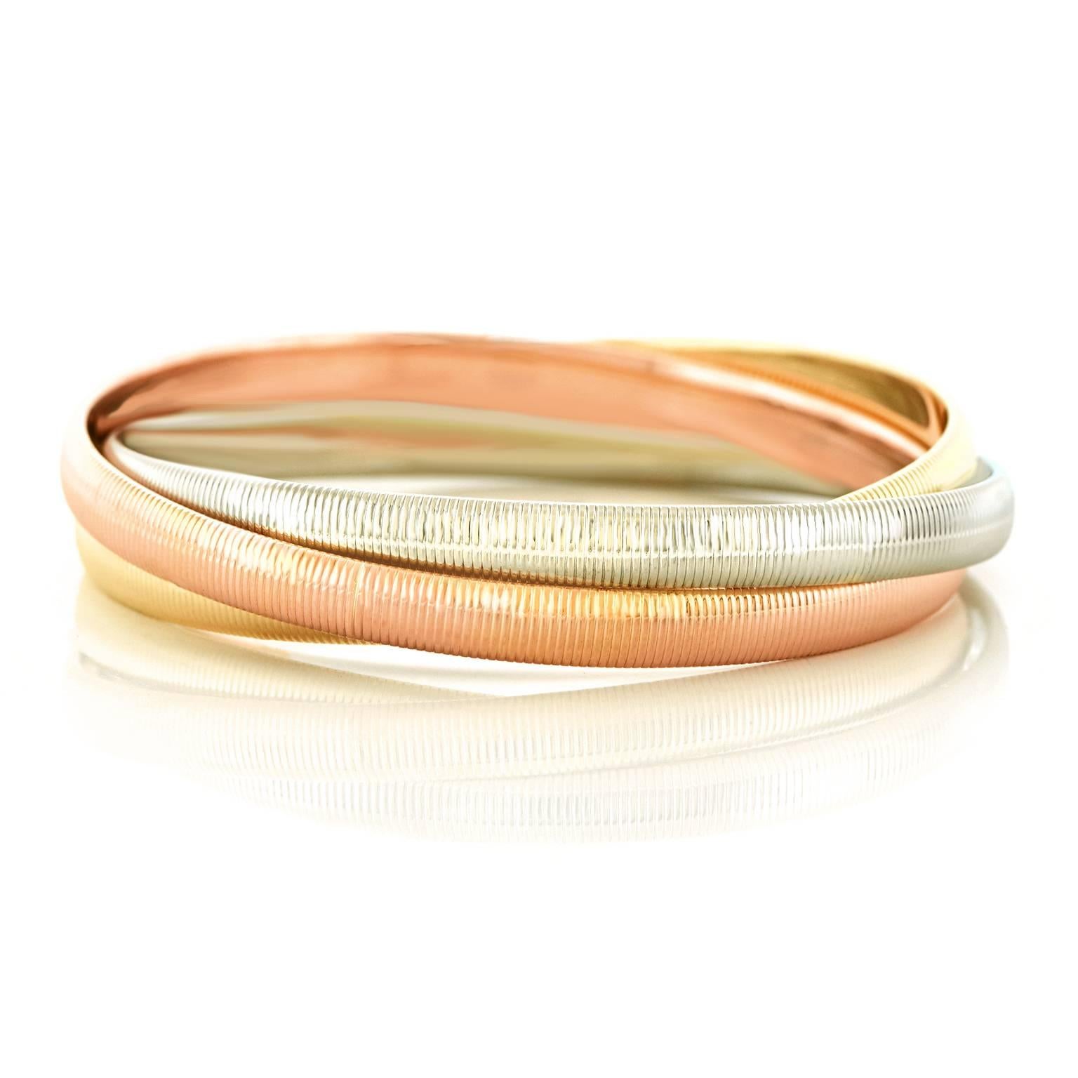 Rare Ribbed Cartier Trinity Gold Bangle In Excellent Condition In Litchfield, CT