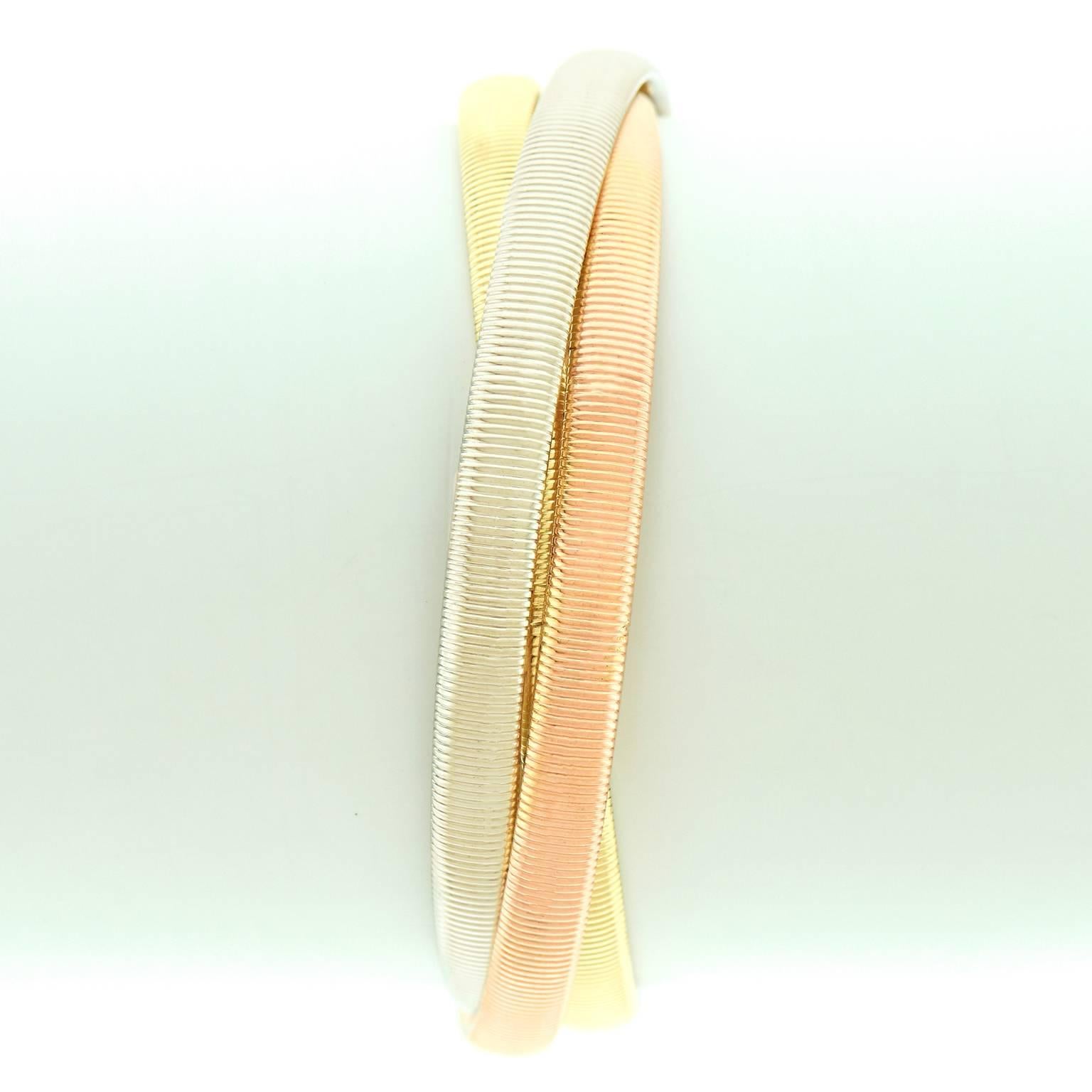 Rare Ribbed Cartier Trinity Gold Bangle 3