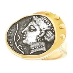Susan Sarantos Gold Ring with Ancient Coin