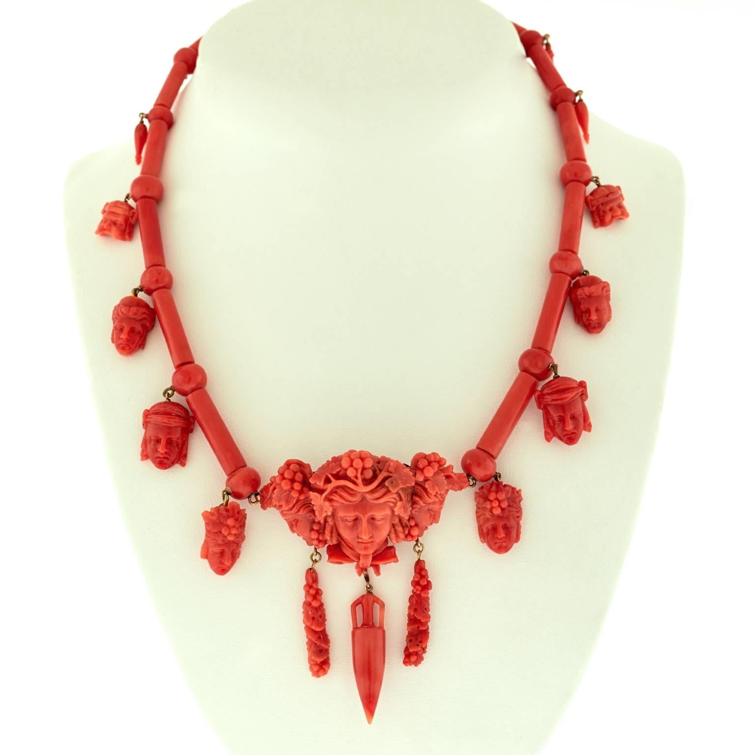 Sublime Archaeological Revival Coral and Gold Necklace 2