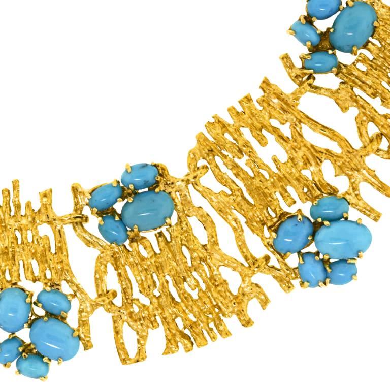 Women's Modernist Persian Turquoise and Gold Necklace