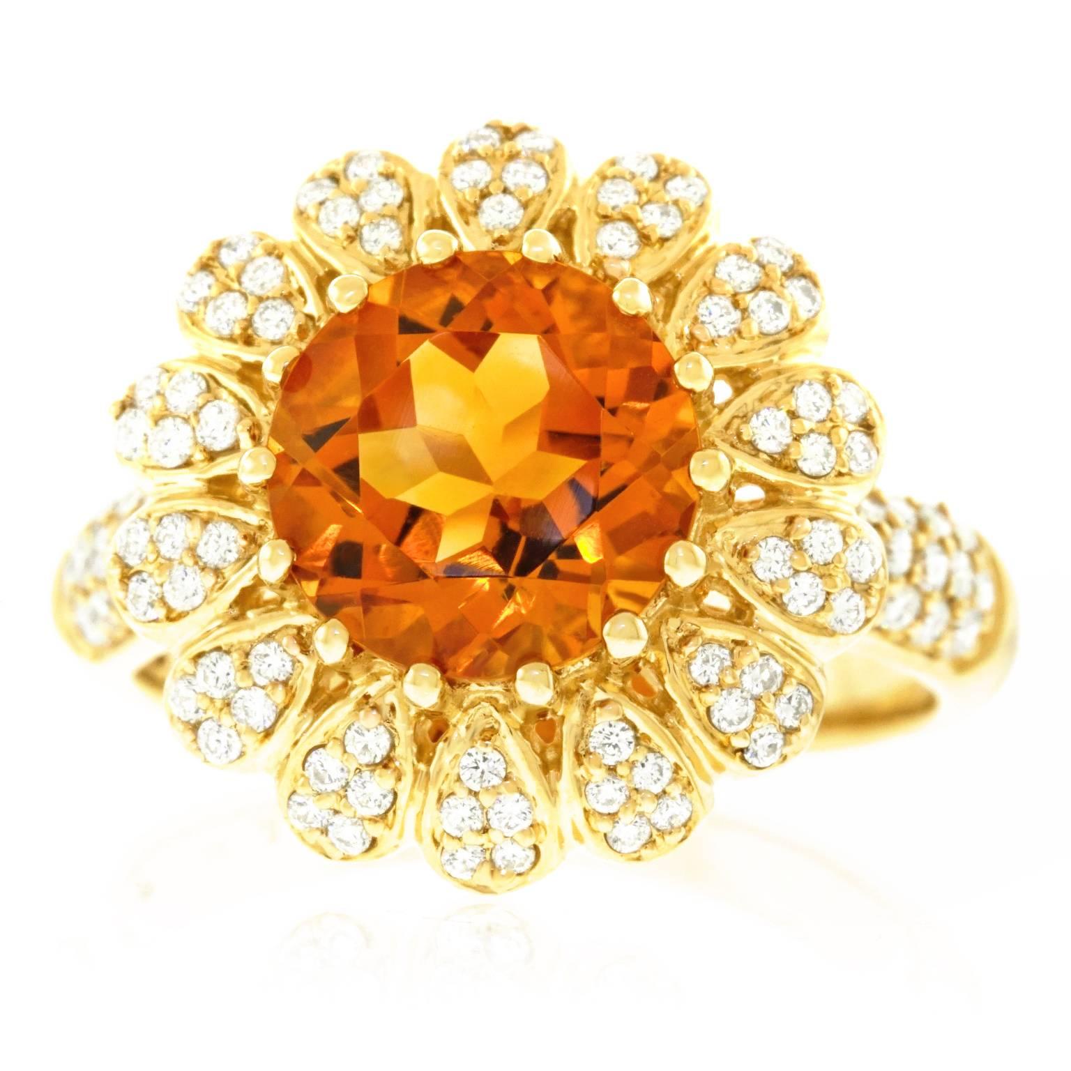 Charming Citrine Diamond Gold Ring In Excellent Condition In Litchfield, CT
