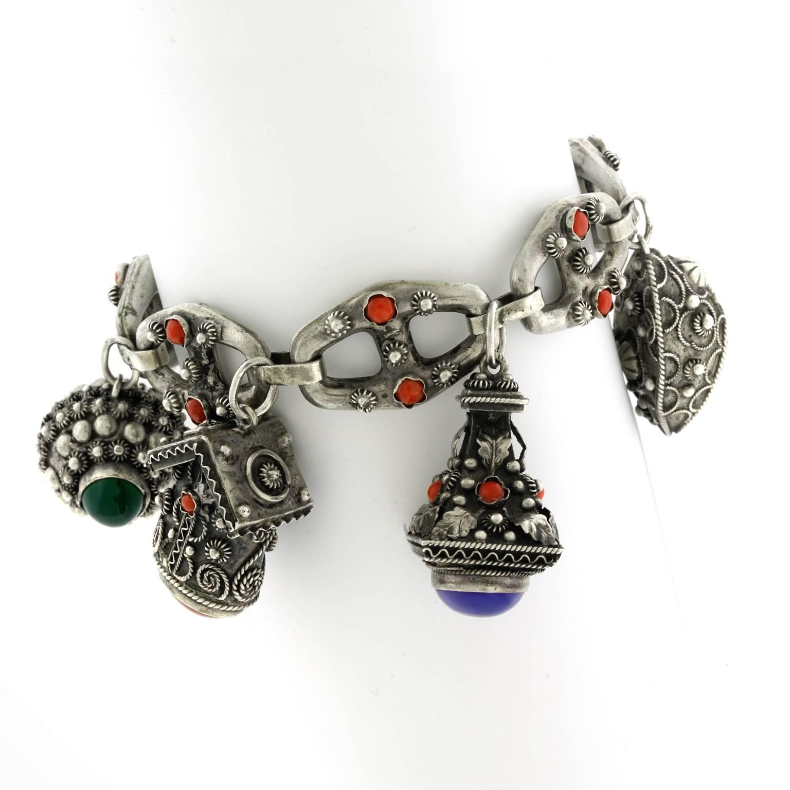 Art Deco Italian Sterling Charm Bracelet, circa 1920s