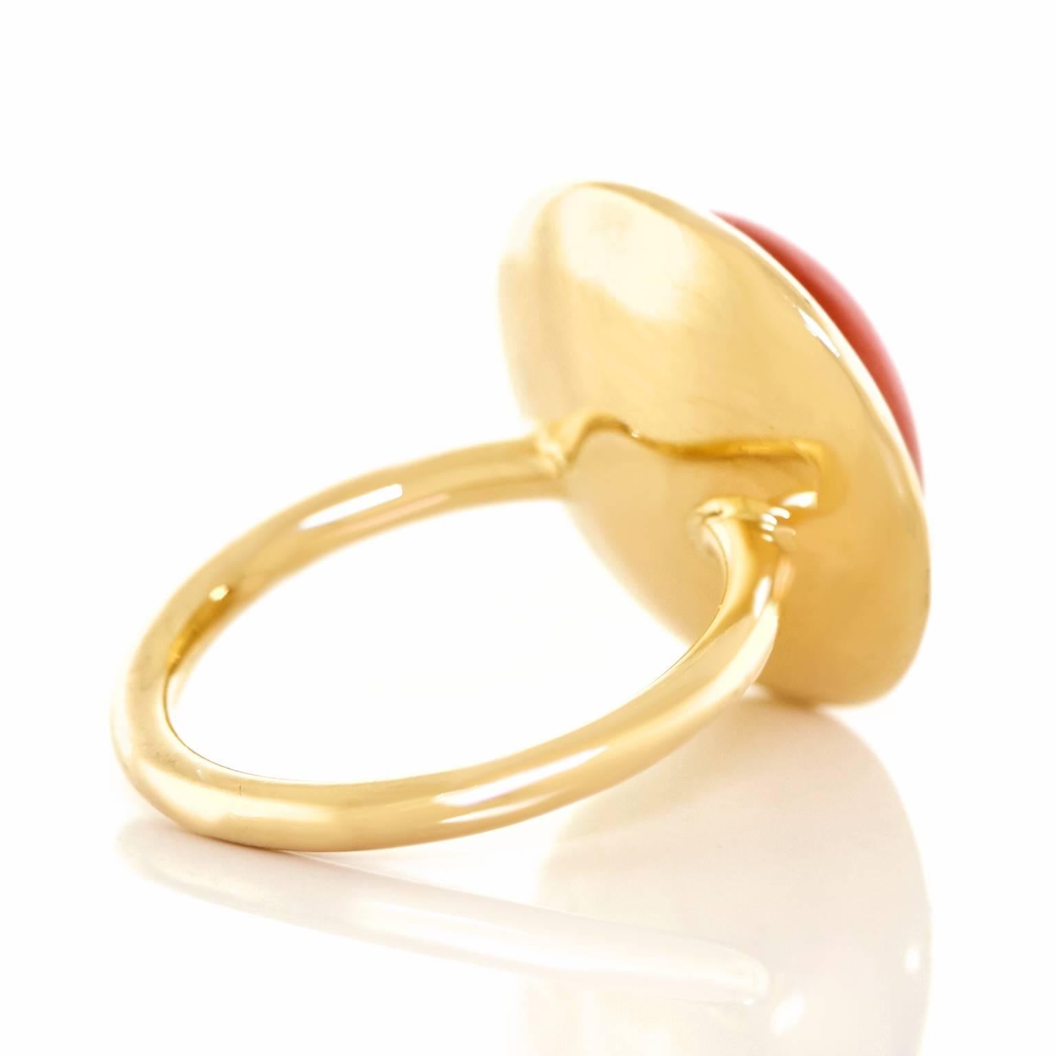 Women's or Men's 1960s Modern Coral and Gold Ring
