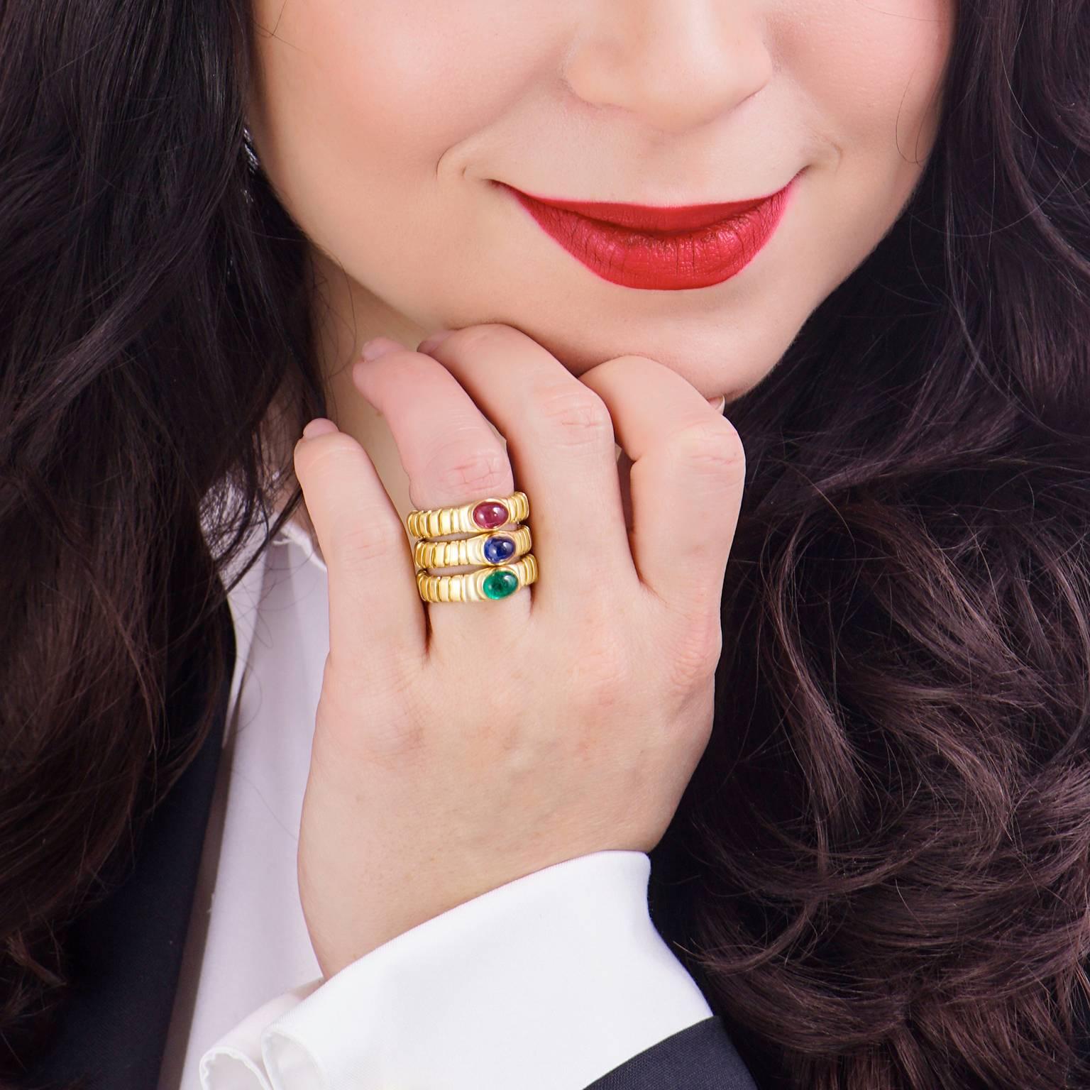 Women's Bulgari Tubogas Sapphire, Ruby, Emerald, and Gold Rings