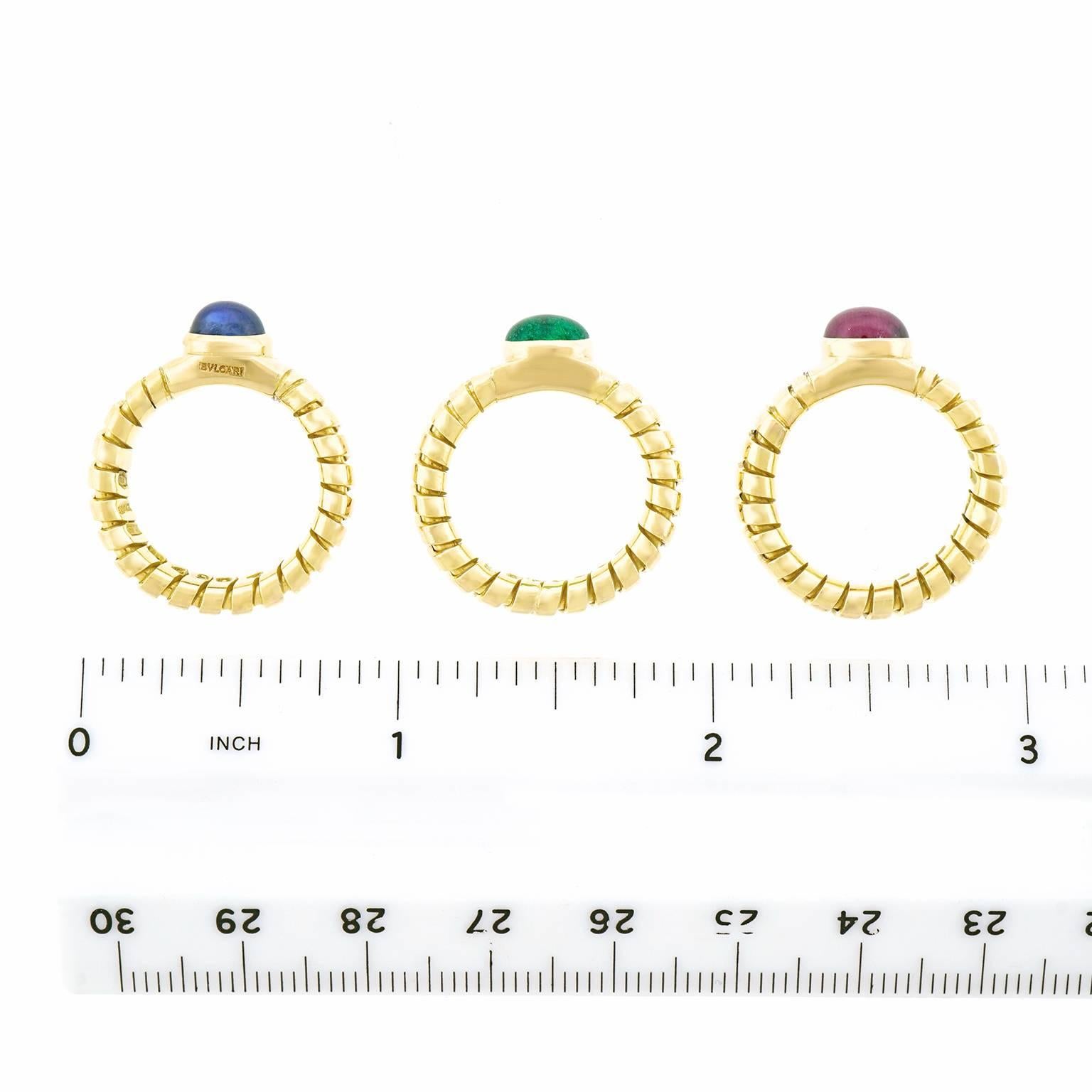 Bulgari Tubogas Sapphire, Ruby, Emerald, and Gold Rings 2