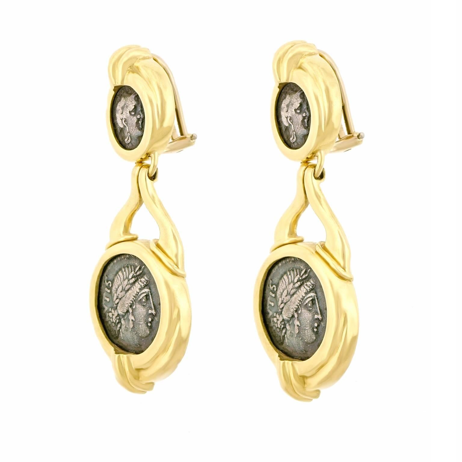 Trabert and Hoeffer Ancient Coin Earrings In Excellent Condition In Litchfield, CT