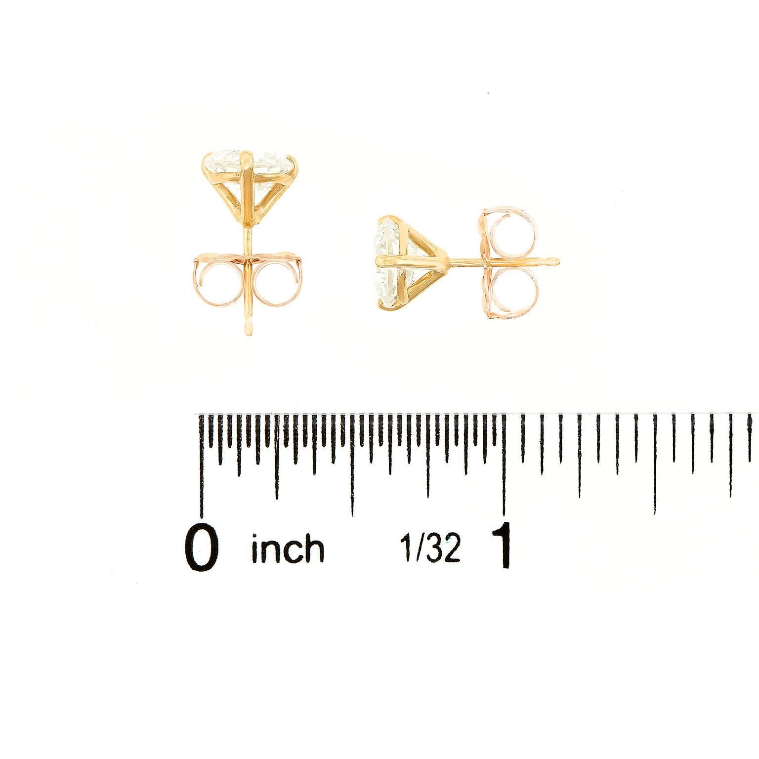3.24 Carat Total Weight GIA Diamond Yellow Gold Stud Earrings 2