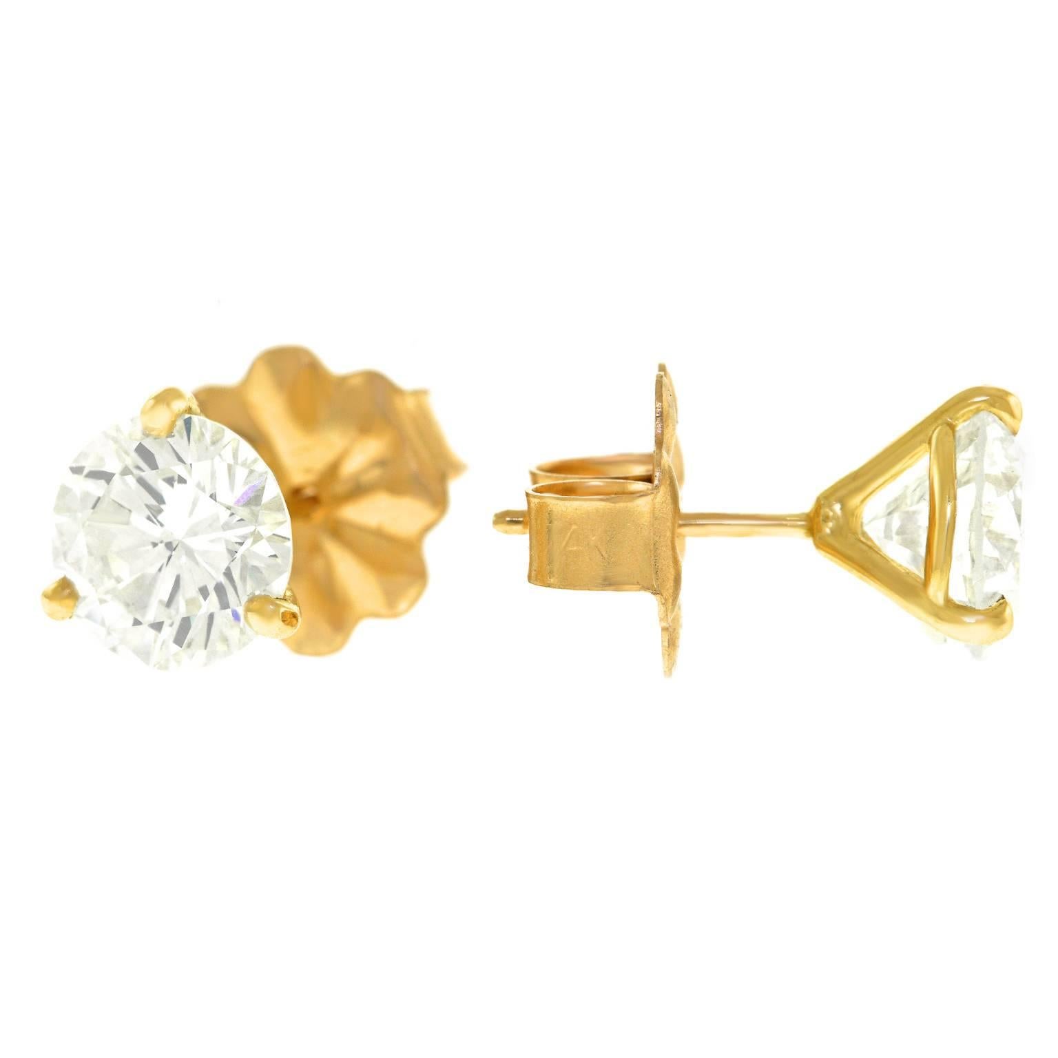 3.24 Carat Total Weight GIA Diamond Yellow Gold Stud Earrings 3