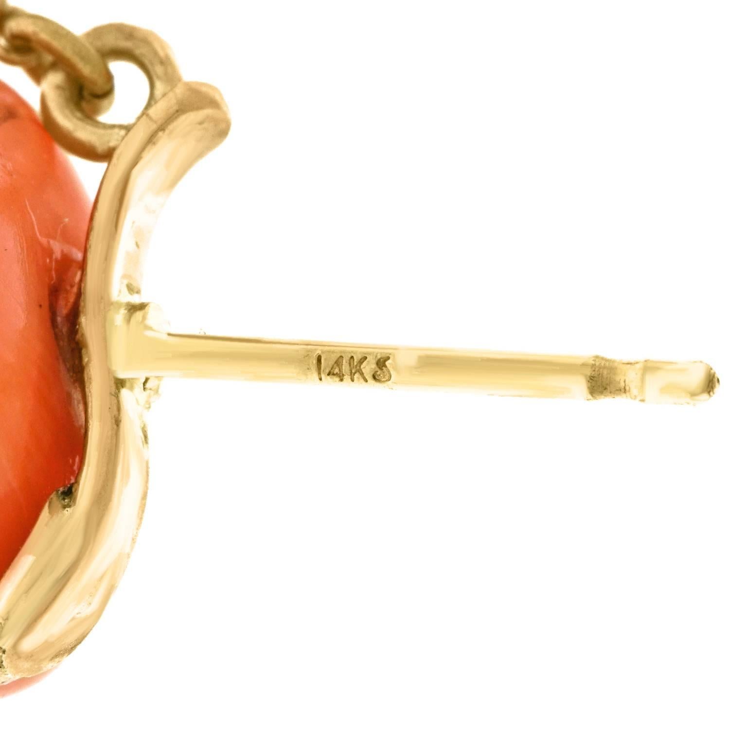 Art Deco Coral Gold Drop Earrings 1