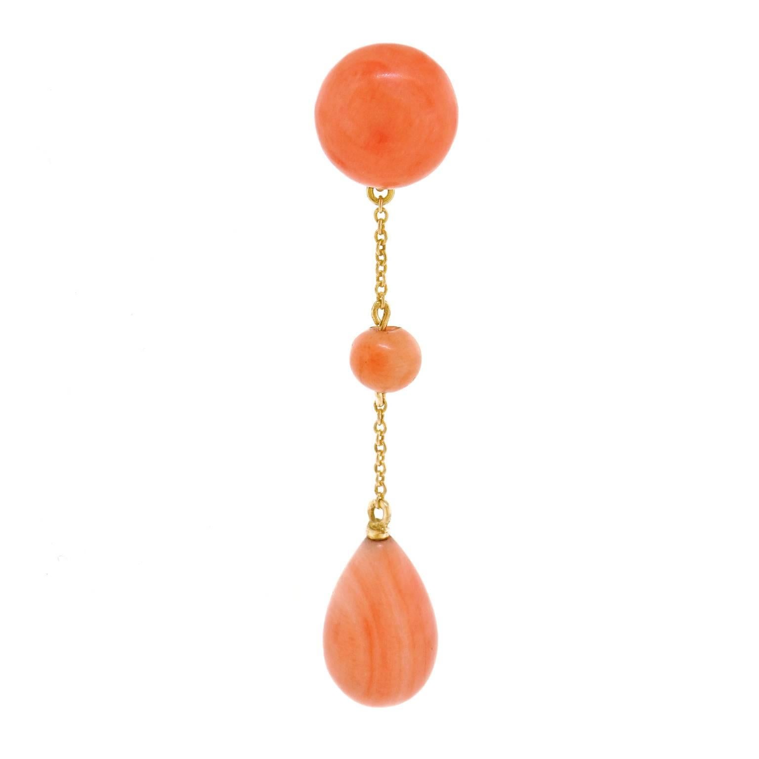 Art Deco Coral Gold Drop Earrings 3