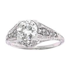 1950s Diamond Platinum Filigree Engagement Ring 4
