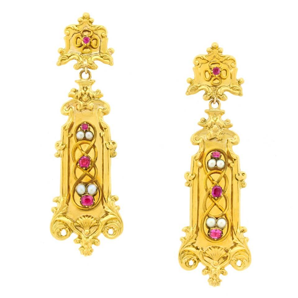 Stunning Antique Baroque Revival Dangle Earrings 3