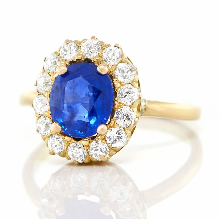 Antique 1.85 Carat No-Heat Sapphire Diamond Gold Ring For Sale at 1stdibs