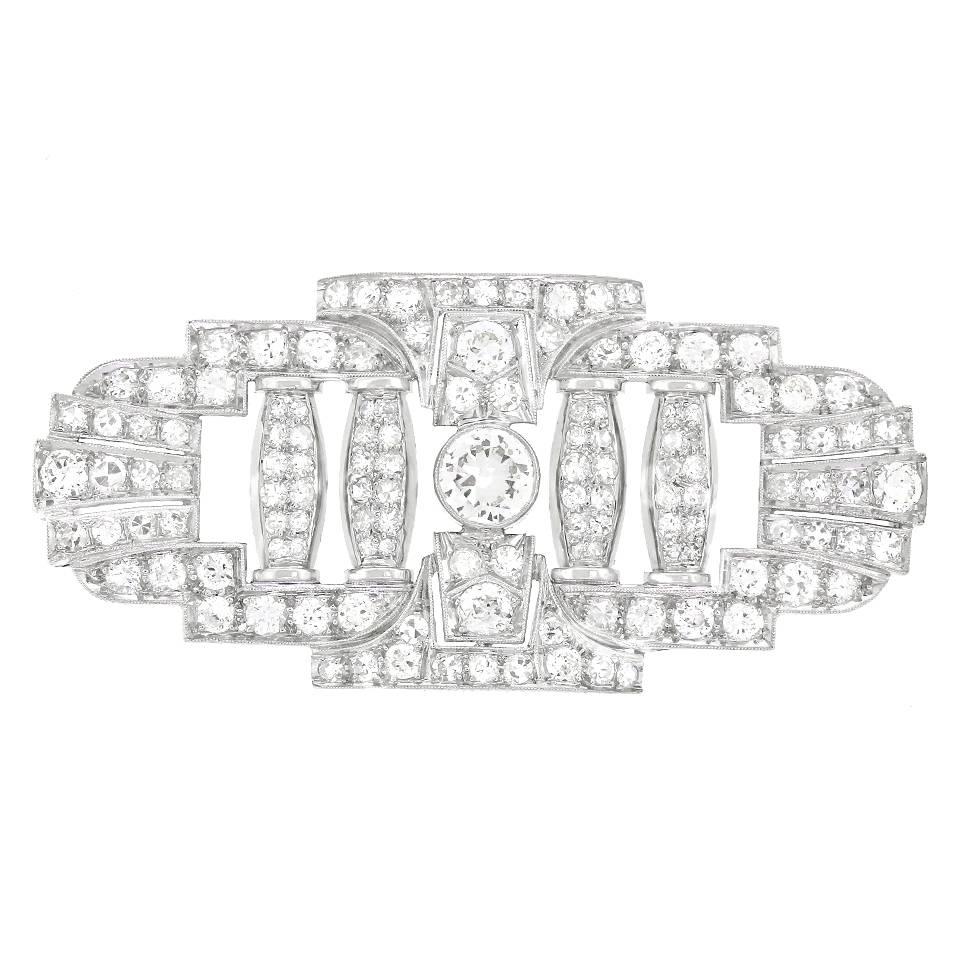 Art Deco Diamond Set Platinum Brooch In Excellent Condition In Litchfield, CT