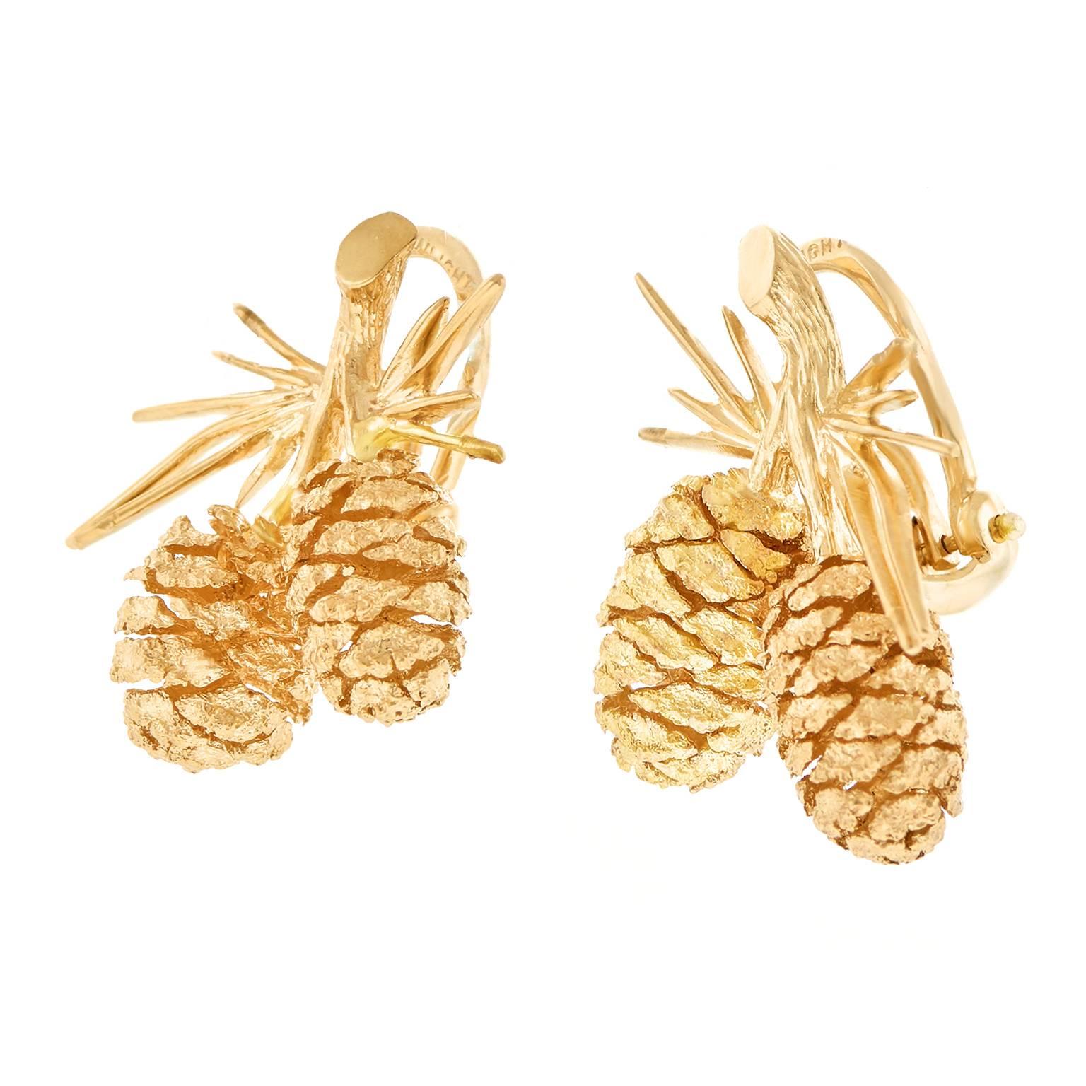 gold pine cone earrings
