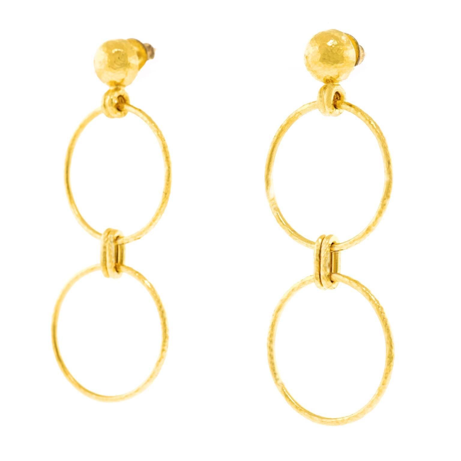 Gurhan Double Hoop 24k Gold Earrings In Excellent Condition In Litchfield, CT
