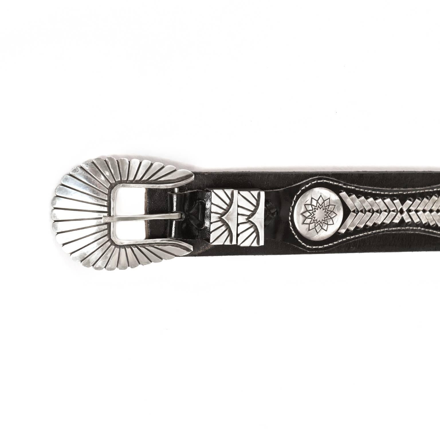 Navajo Sterling silver Mounted Leather Belt 1
