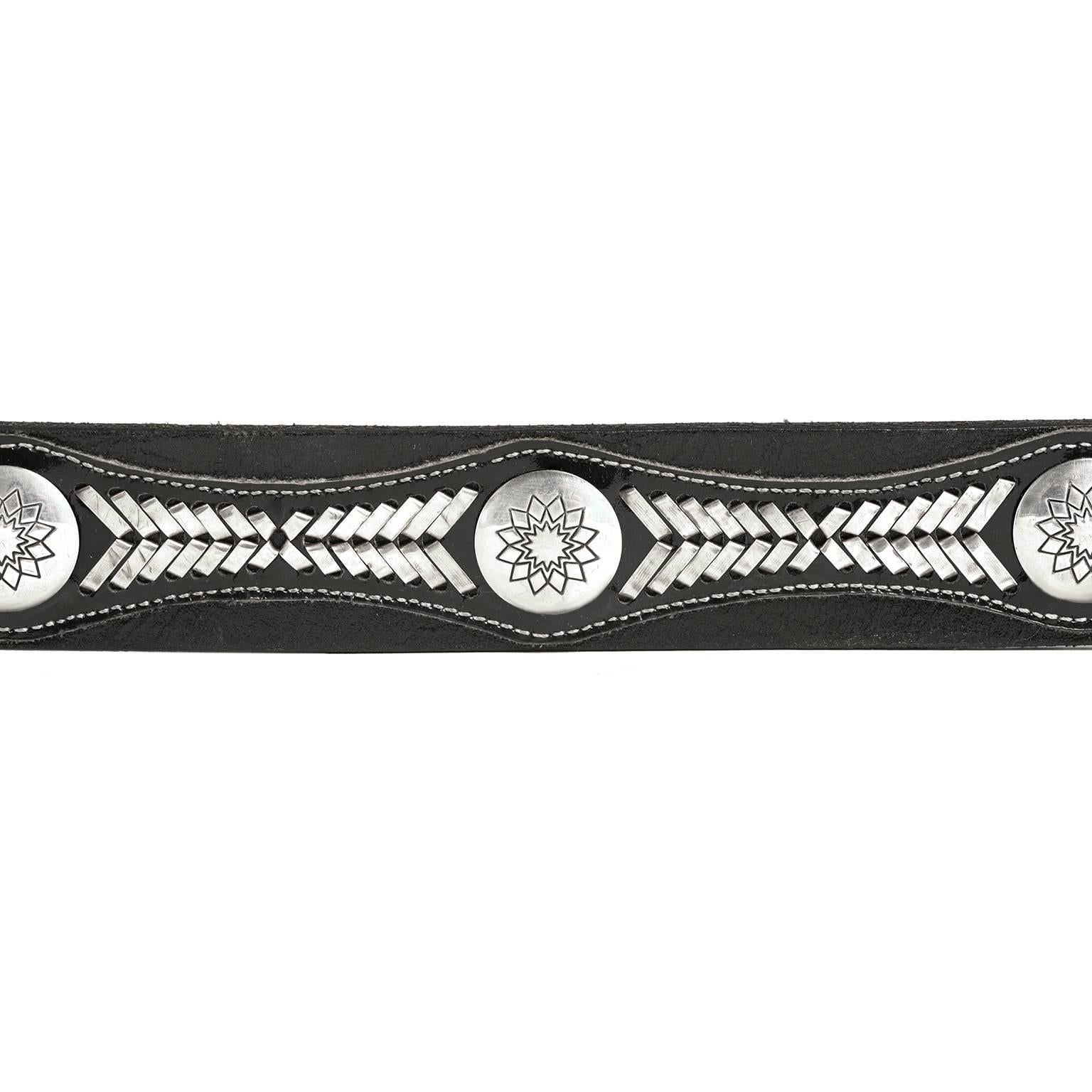 Navajo Sterling silver Mounted Leather Belt 3