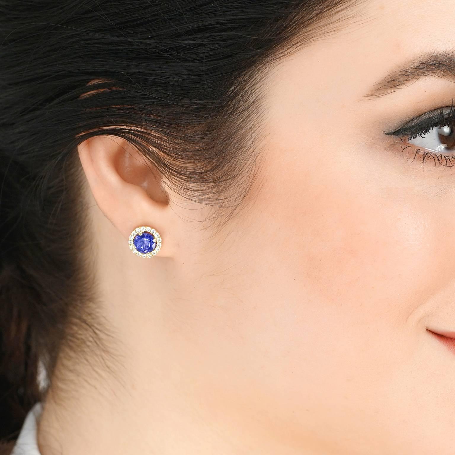 Women's Tanzanite and Diamond-Set Gold Studs