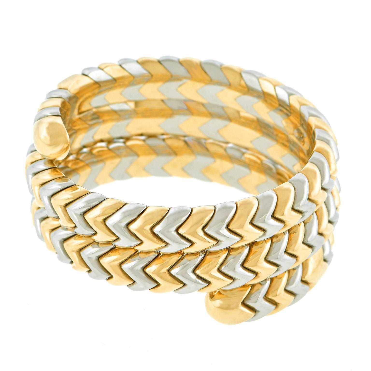 Bulgari Stainless Steel Yellow Gold Snake Bracelet 2