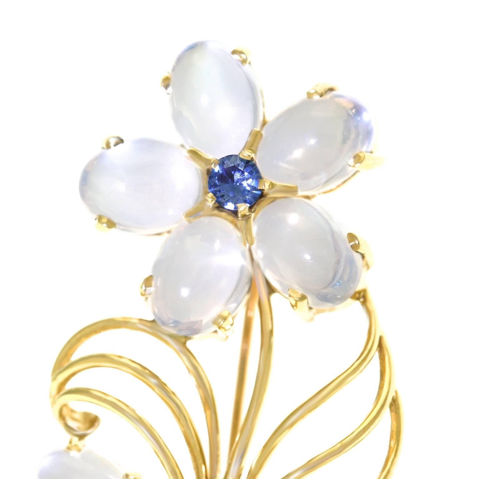 Fifties Moonstone Sapphire and Gold Brooch 3