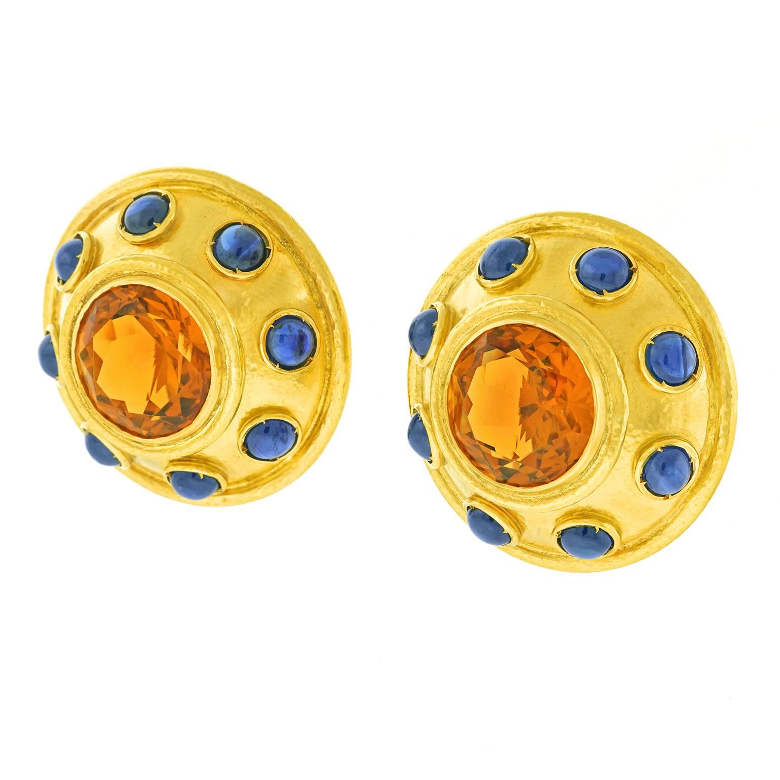 Women's Zolotas Citrine Sapphire Gold Shield Earrings