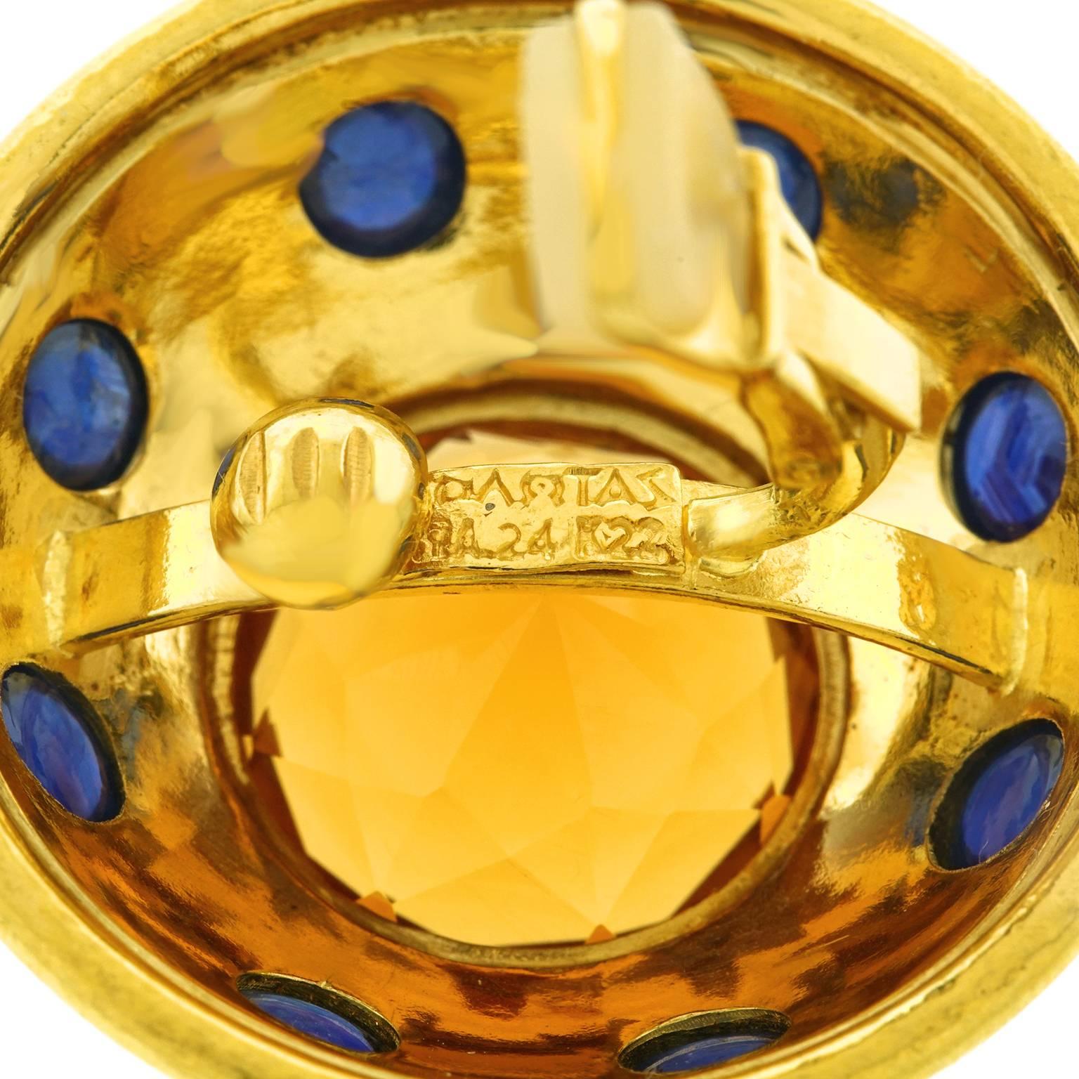 Zolotas Citrine Sapphire Gold Shield Earrings 2