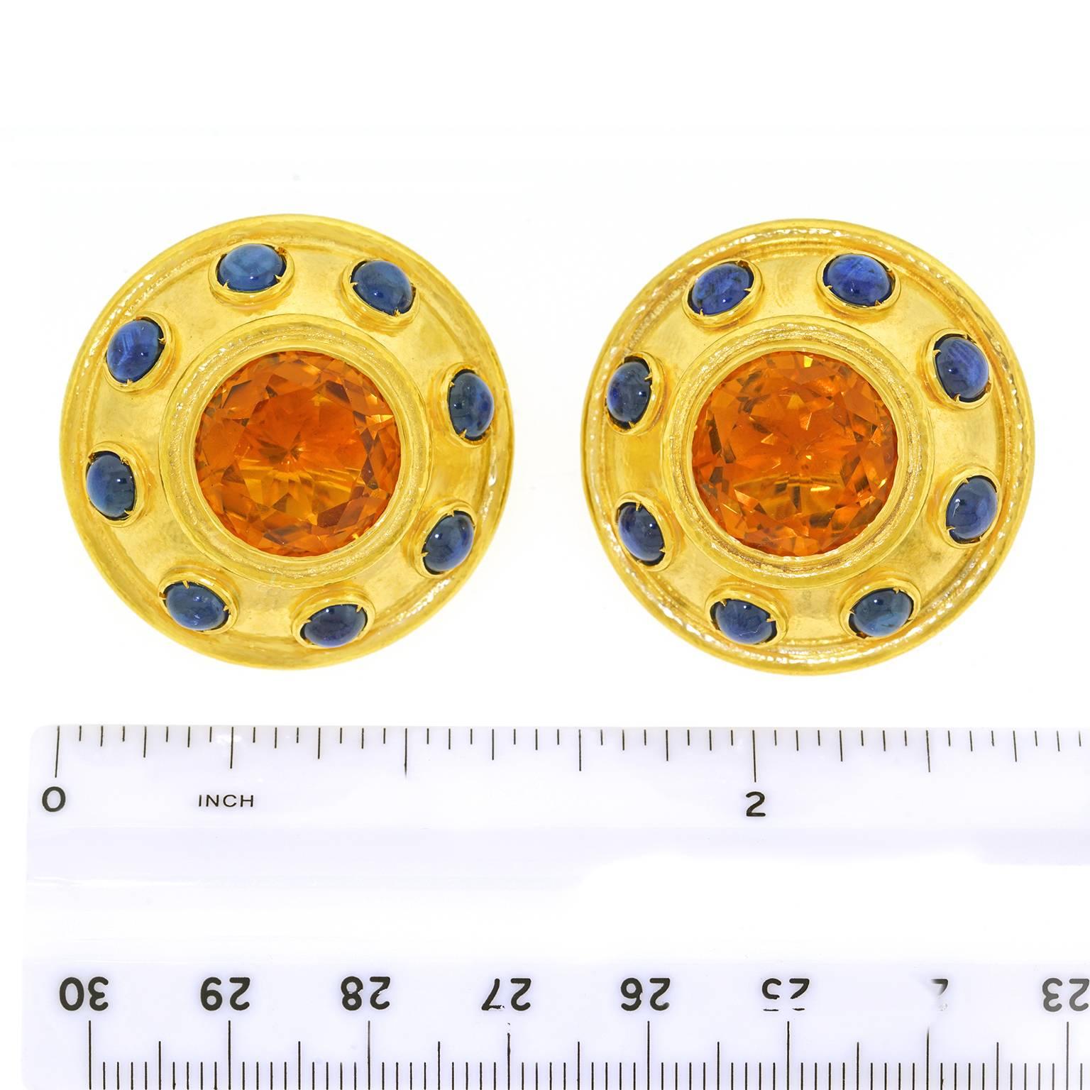 Zolotas Citrine Sapphire Gold Shield Earrings 3