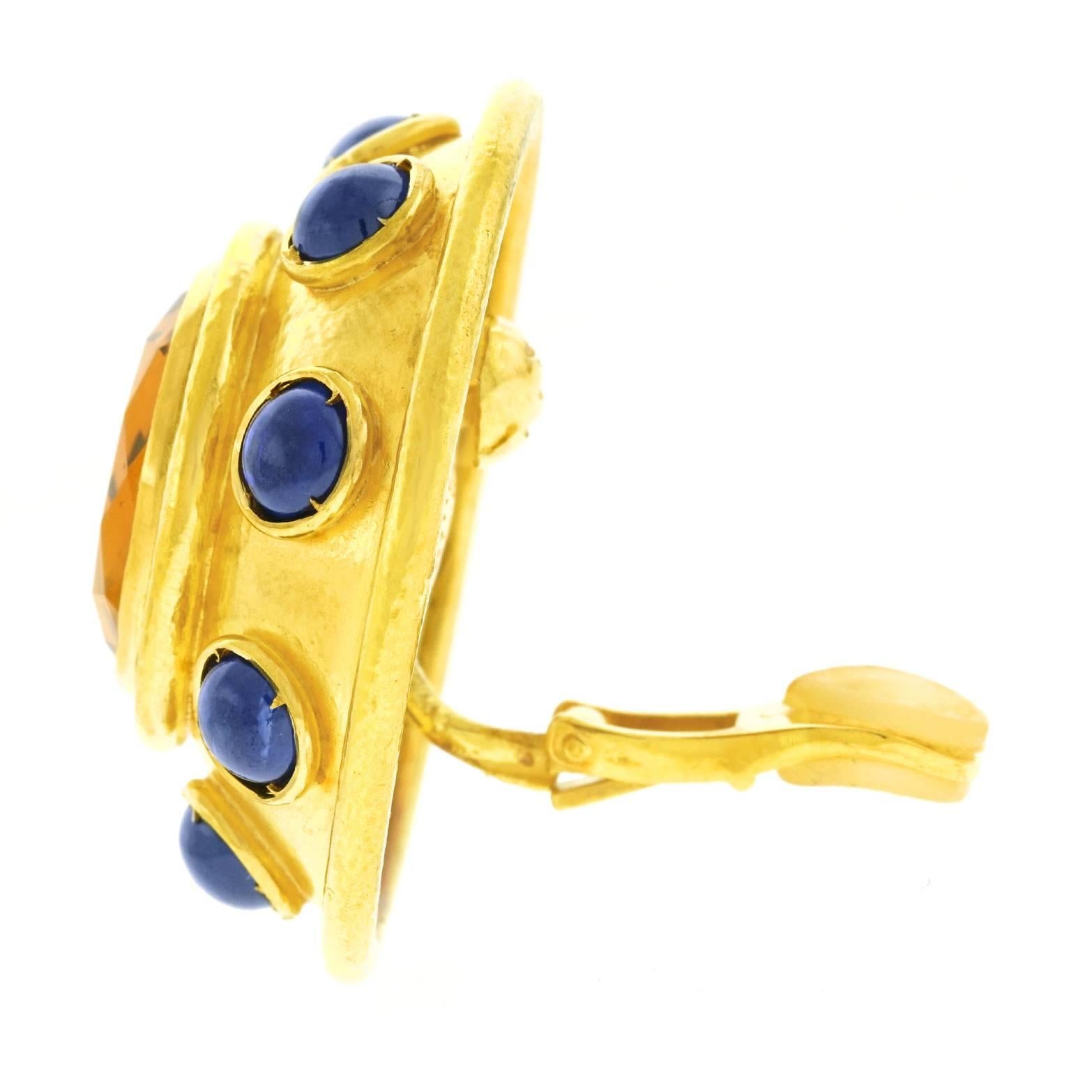 Zolotas Citrine Sapphire Gold Shield Earrings 4