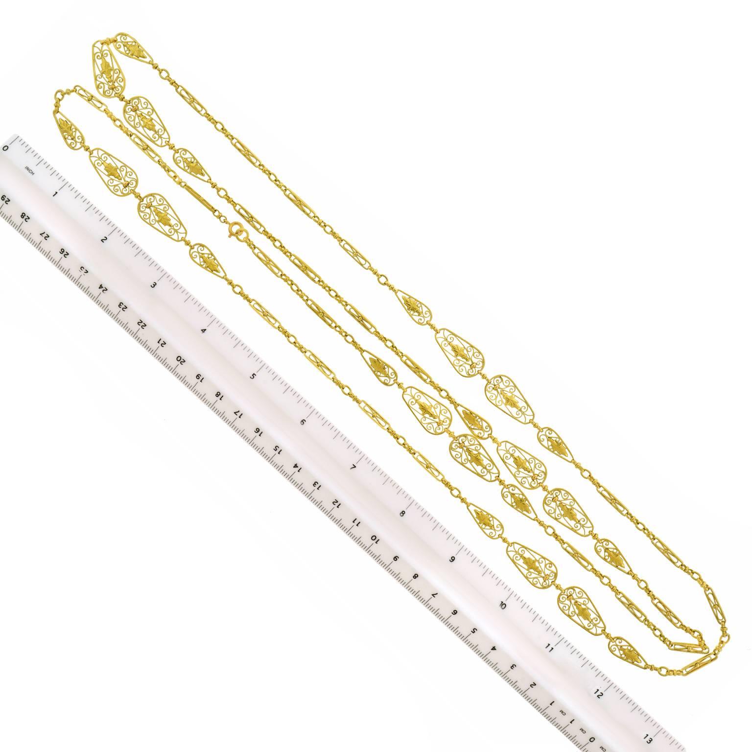 Women's or Men's Antique French 53-inch long Gold Filigree Necklace