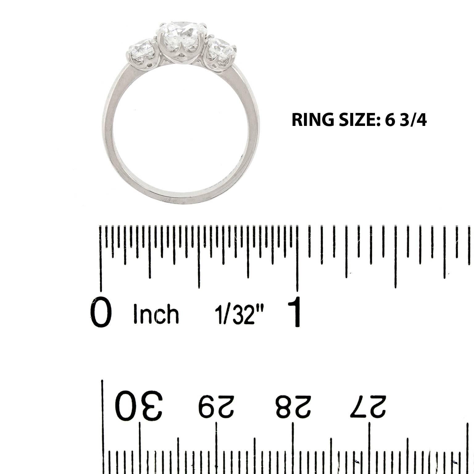 De Beers Three-Stone Diamond-Set Platinum Ring In Excellent Condition In Litchfield, CT
