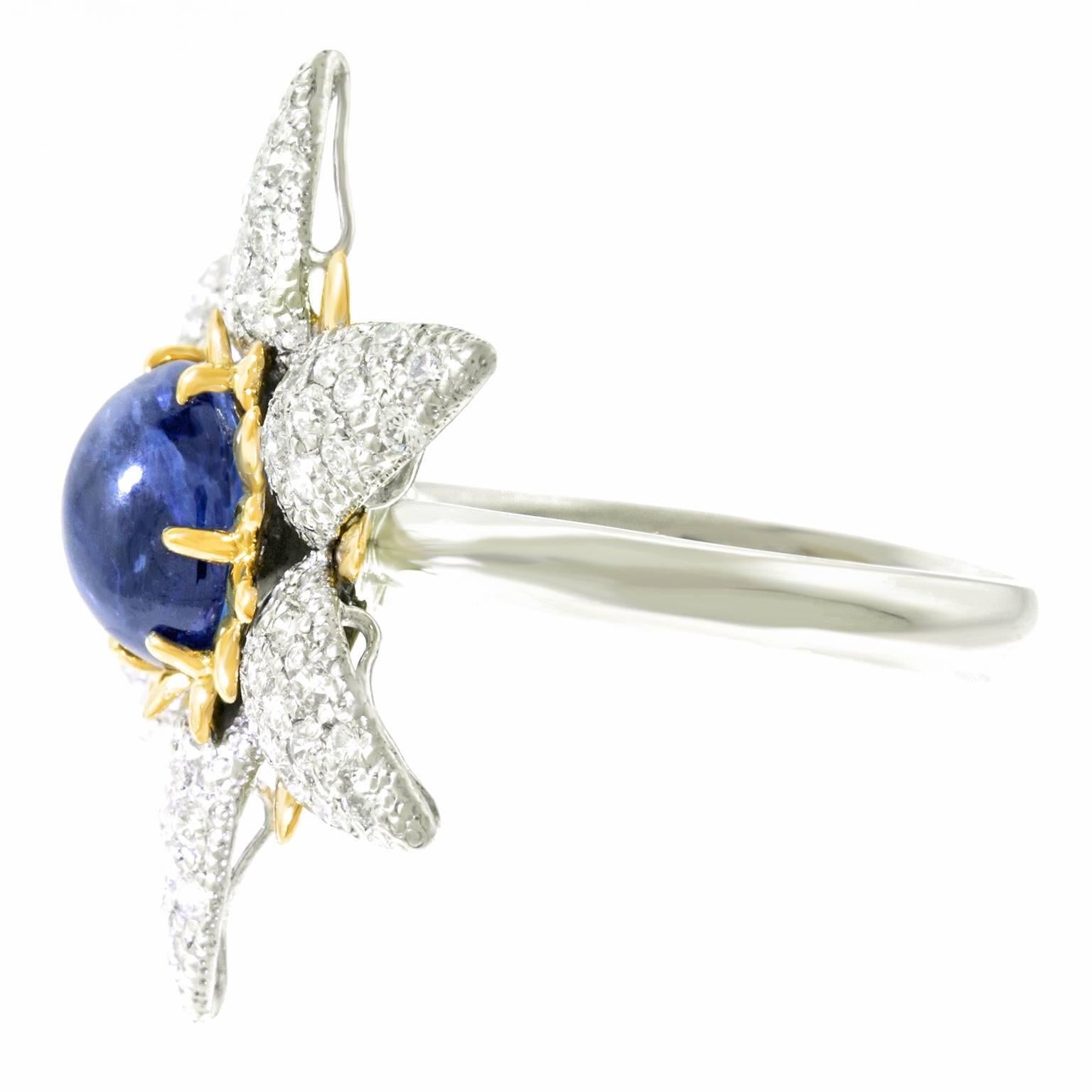Sapphire and Diamond Flower Gold and Platinum Ring 3