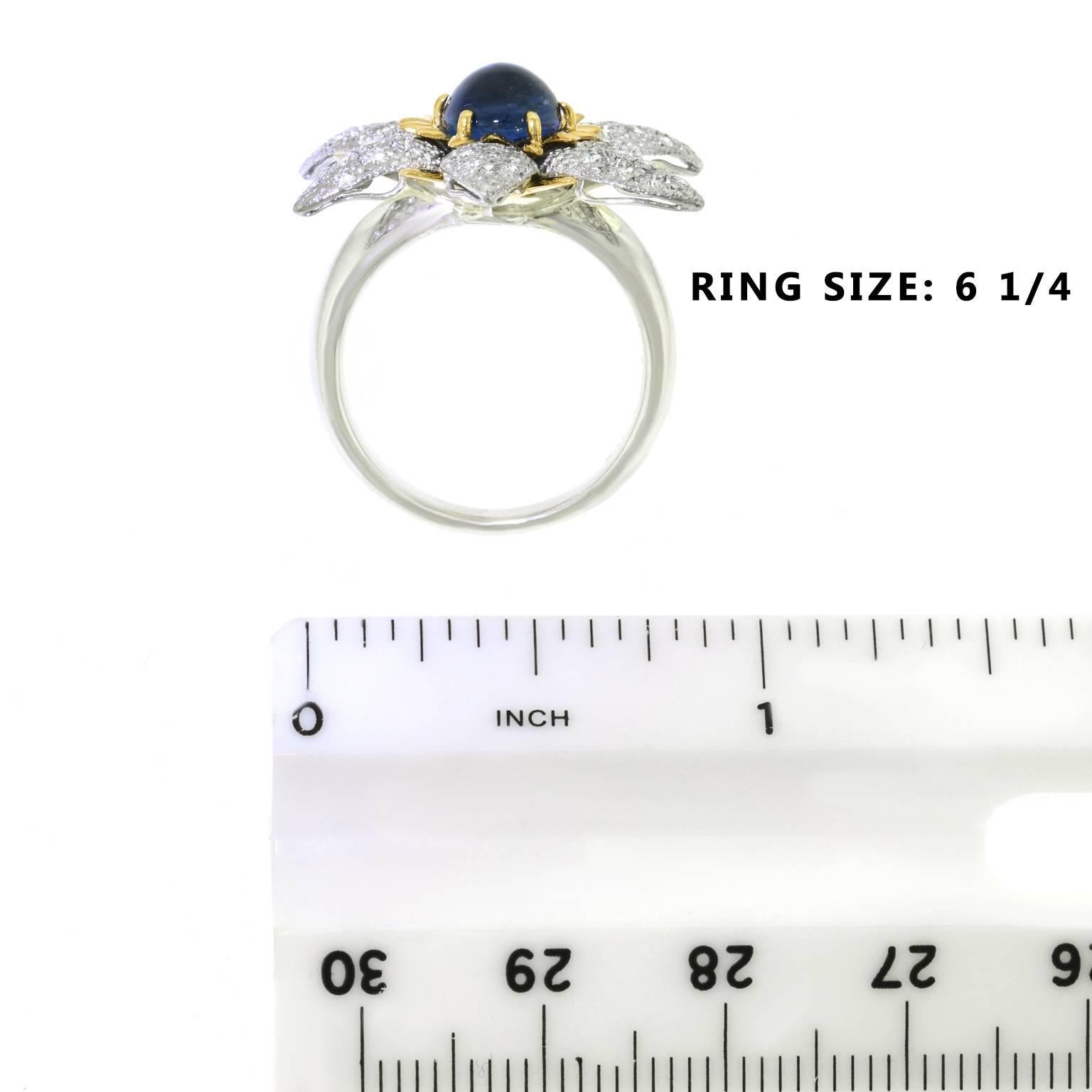 Sapphire and Diamond Flower Gold and Platinum Ring 2