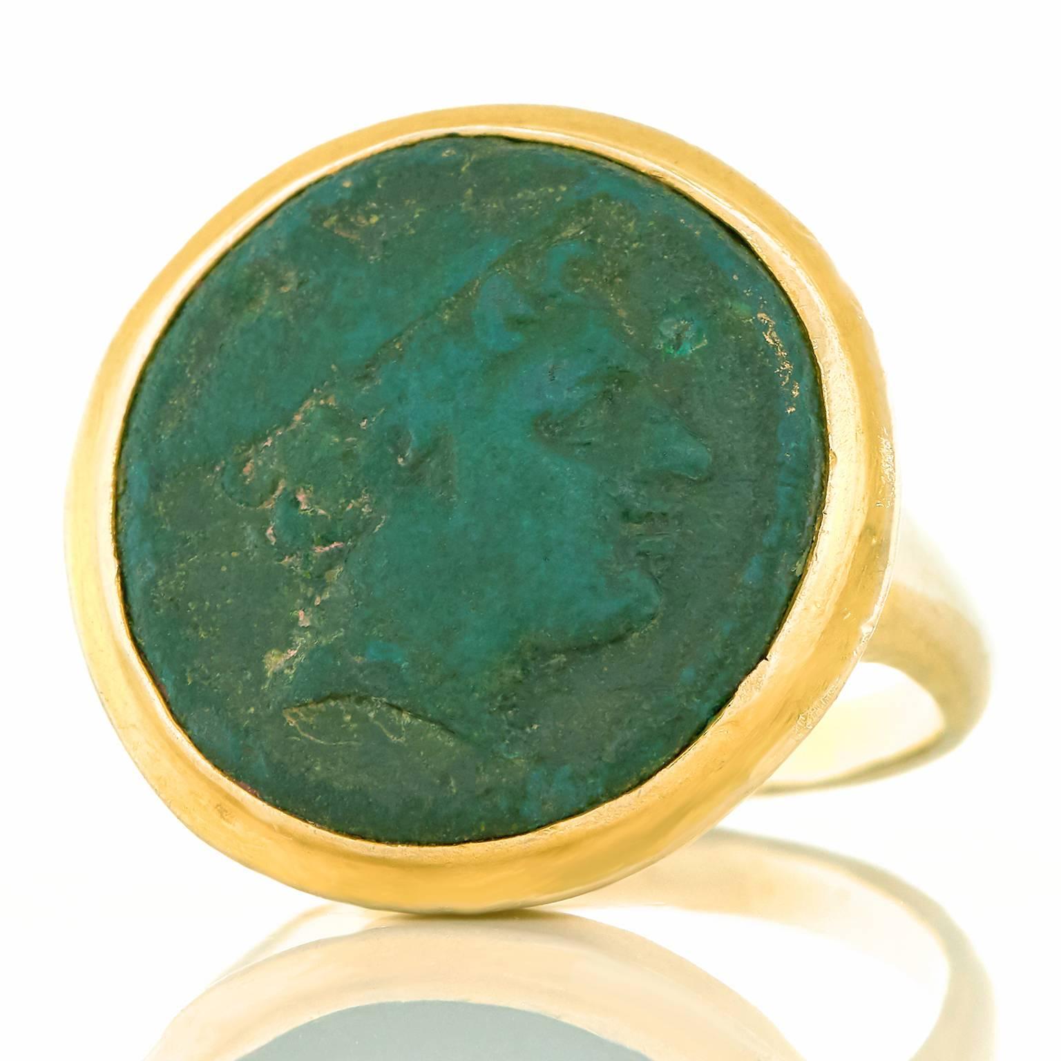 Ancient Coin Gold Ring In Excellent Condition In Litchfield, CT