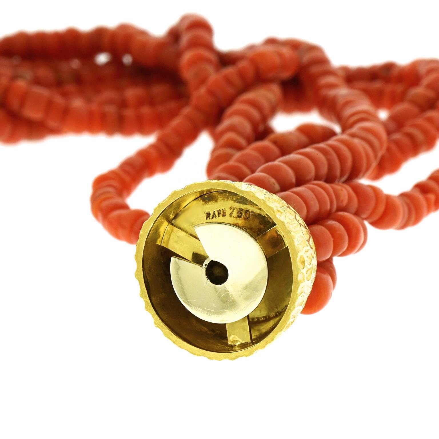 Natural Coral Torsade with Large Decorative Gold Catch 1