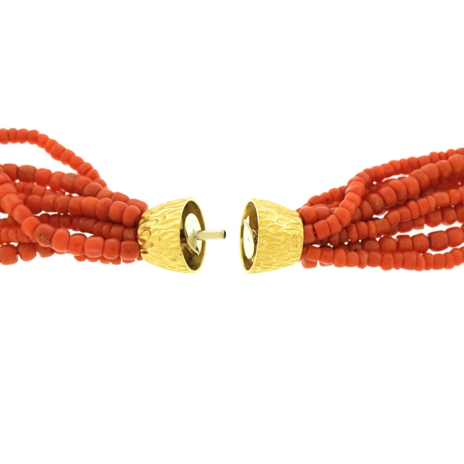 Natural Coral Torsade with Large Decorative Gold Catch 3