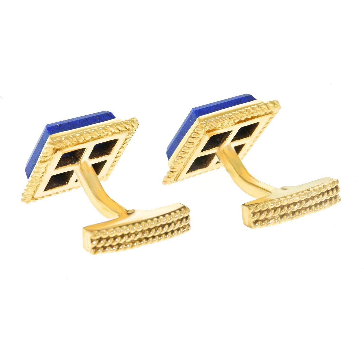 Women's or Men's Tiffany and Co. Lapis Set Gold Cufflinks