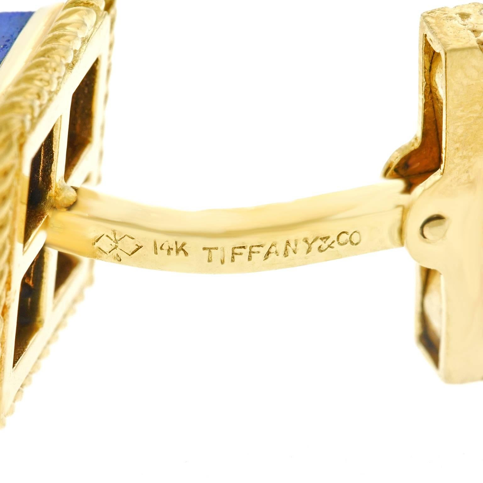 Tiffany and Co. Lapis Set Gold Cufflinks 1