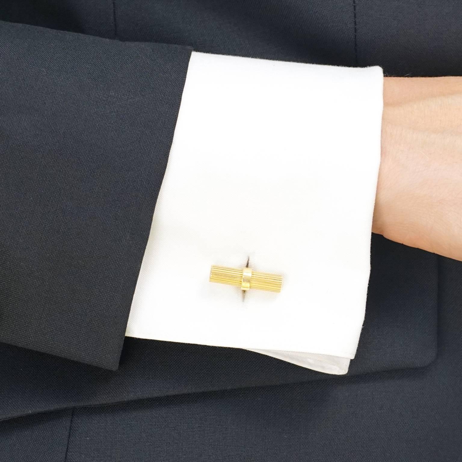 Circa 1960s, 18k, Boucheron, Paris, France.   1960s chic meets cool French style. These Boucheron cufflinks are flawless with a suit, delightfully sporty dressing up a jacket, or dressed down with a blazer and jeans. Meticulously made, they are in