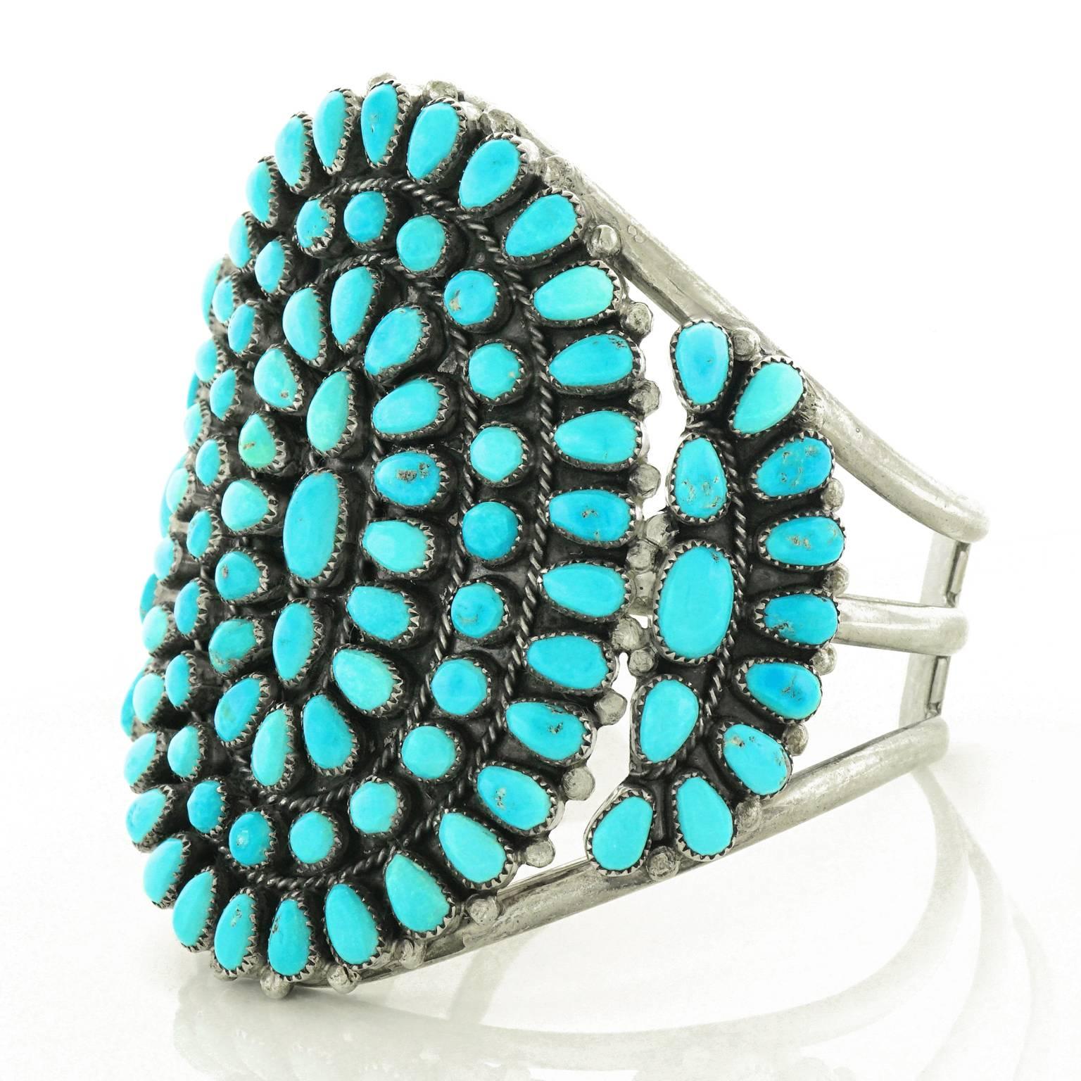 Henry T. Morris Petit Point Turquoise Set Sterling Cuff 3