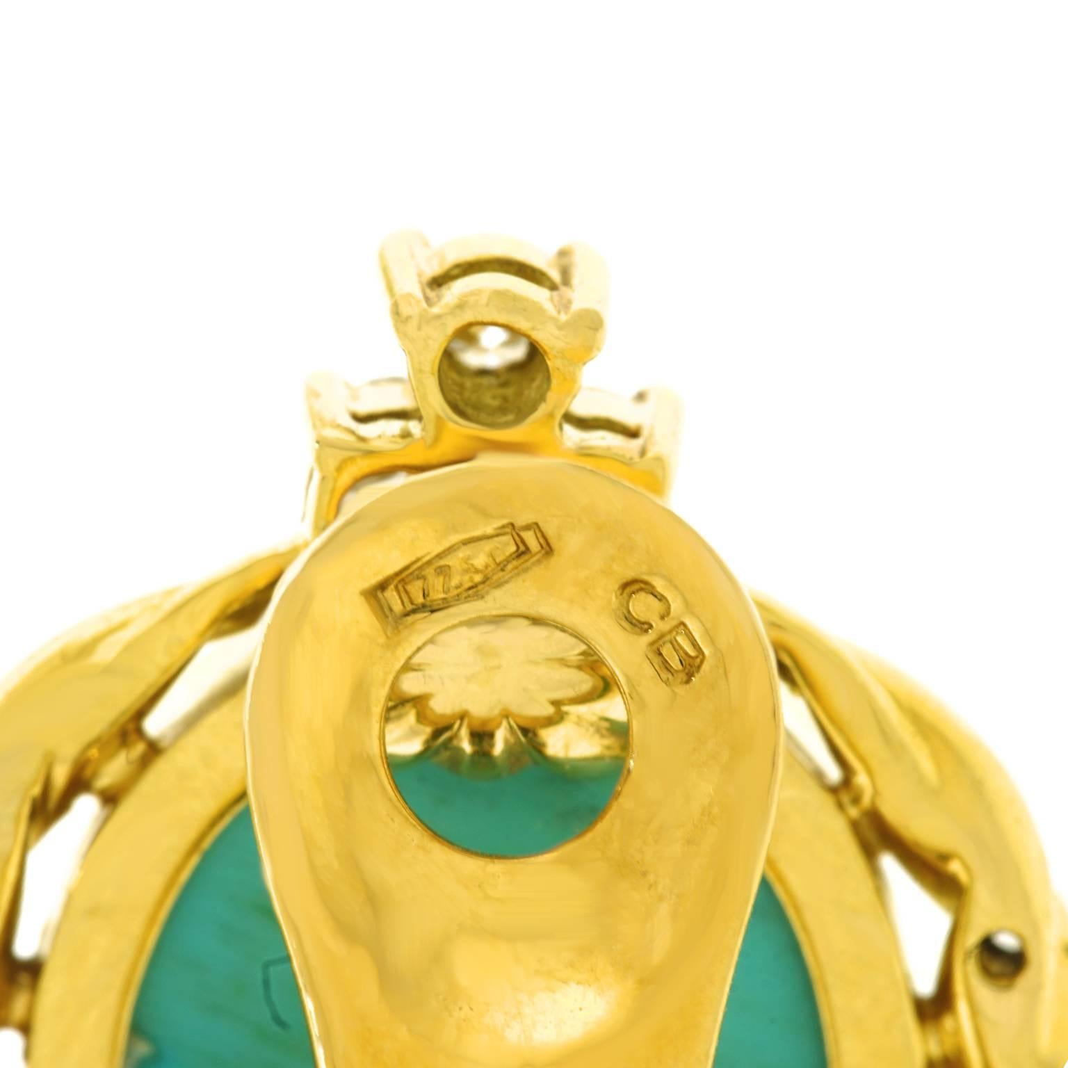 Carl F. Bucherer Persian Turquoise Diamond Gold Earrings 1